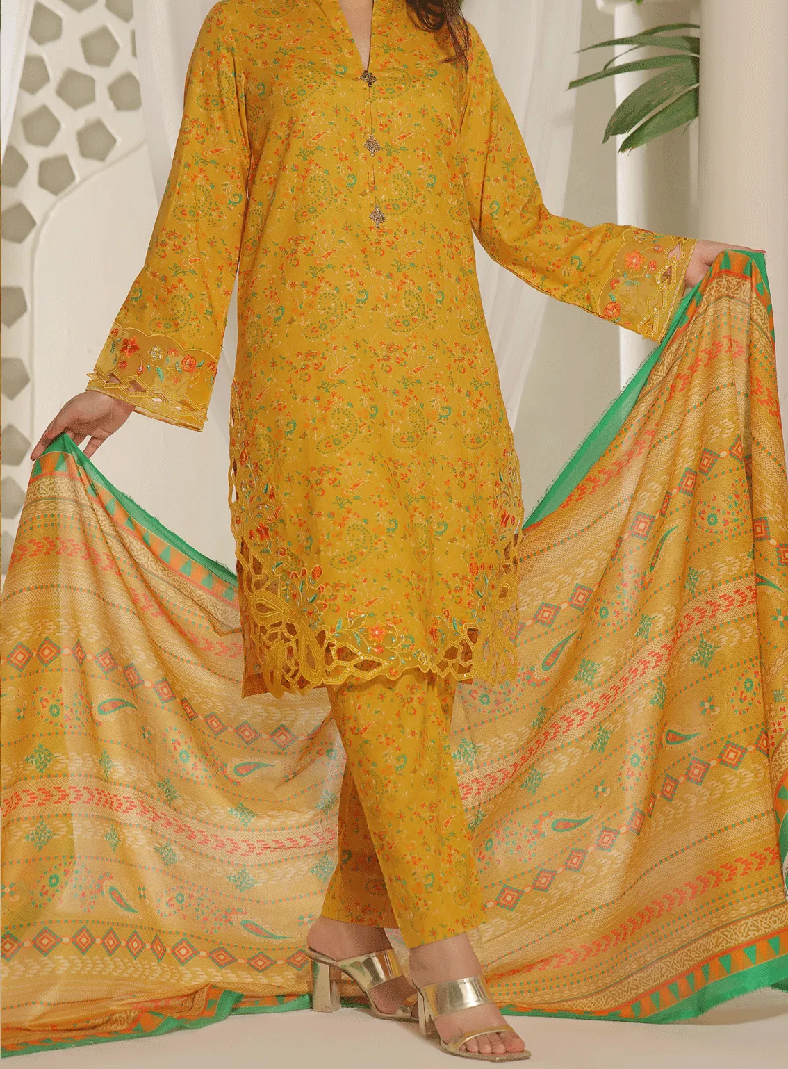 Aiza & Momina By VS Textile Embroidered Cambric Unstitched 3 Piece Suit - VS23AMC 20