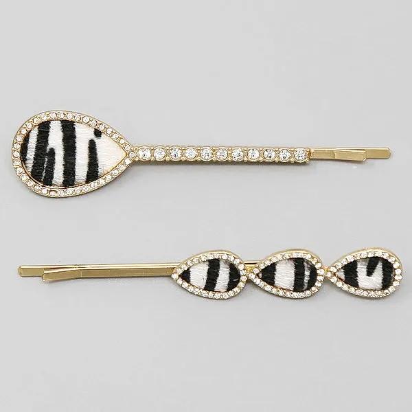 Animal Print Faux Fur Bobby Pin Set