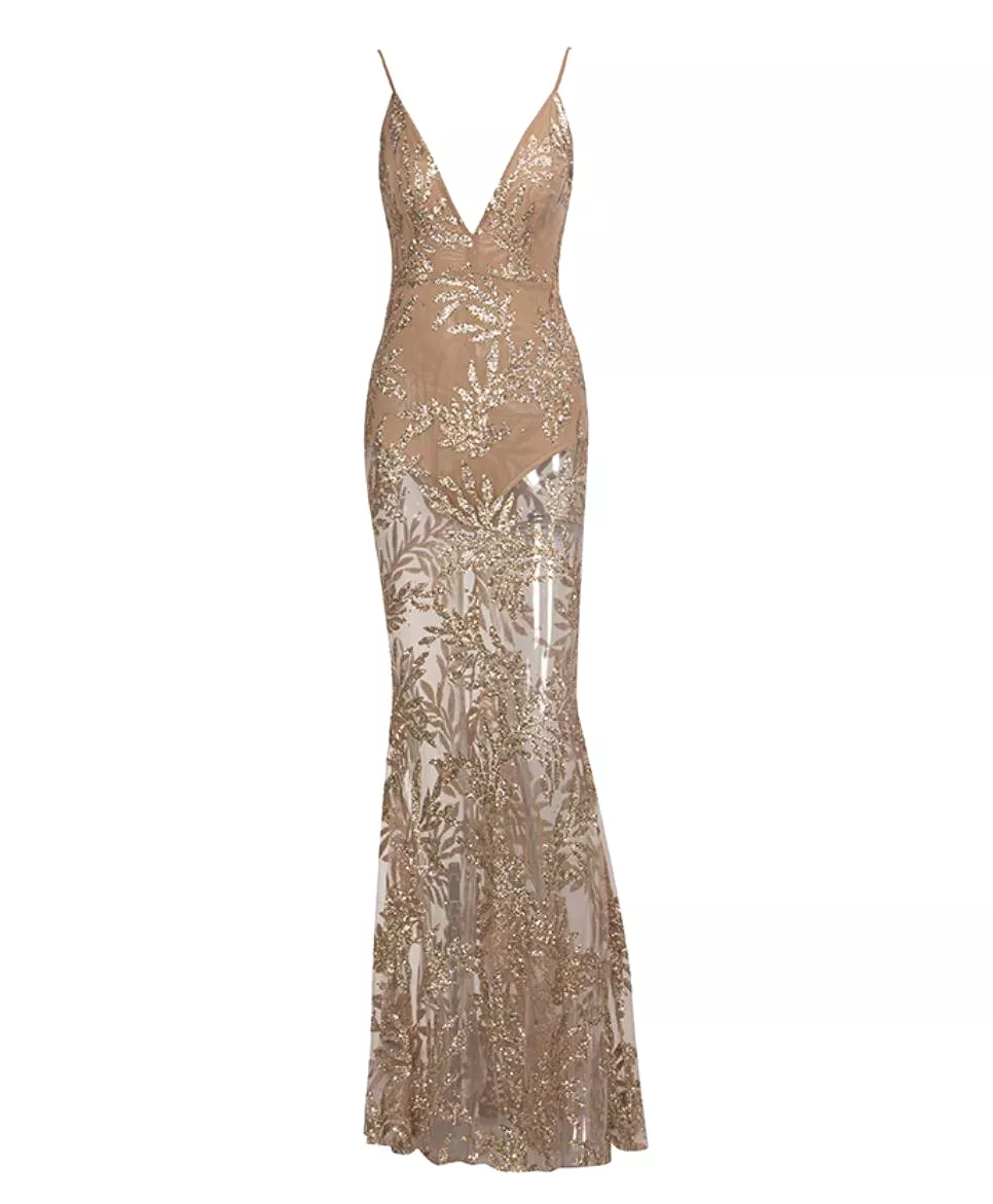 AshoreShop Elegant Transparent Stunning and Hypnotic Evening Dress Silver Leaves All Eyes On You