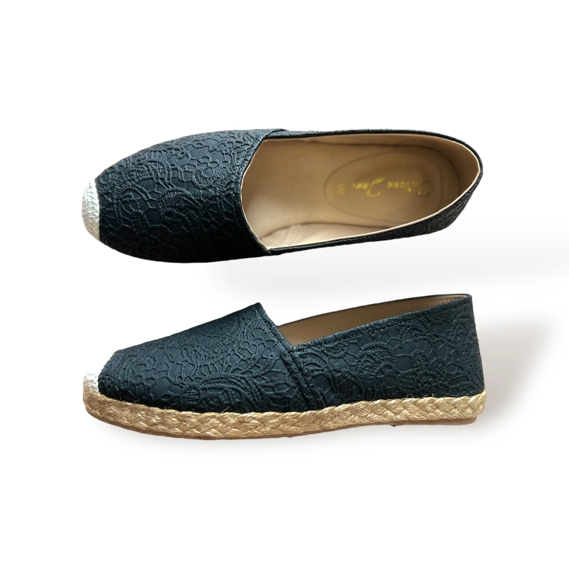 AZELEA Lace Texture Leather Abaca Espadrilles