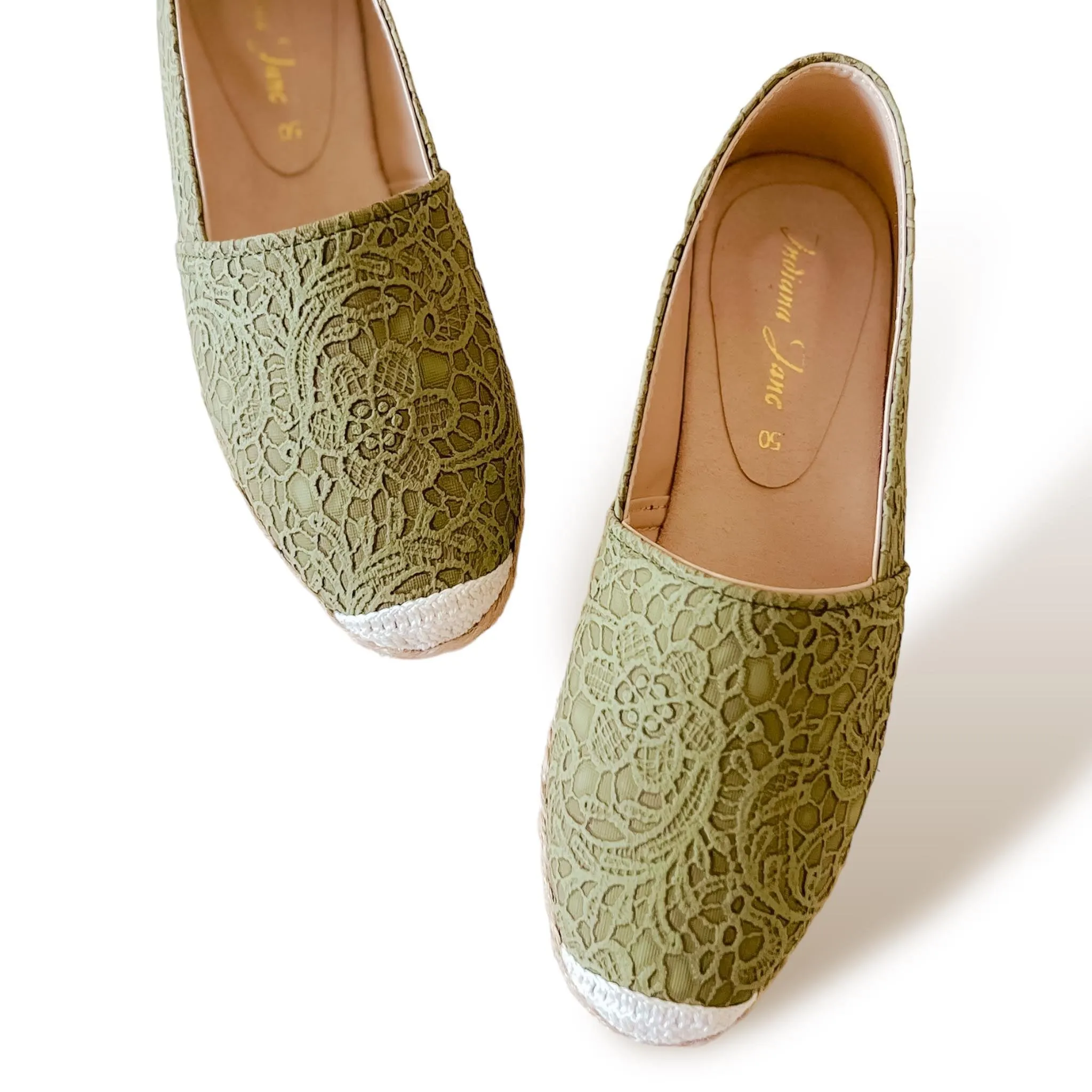 AZELEA Lace Texture Leather Abaca Espadrilles