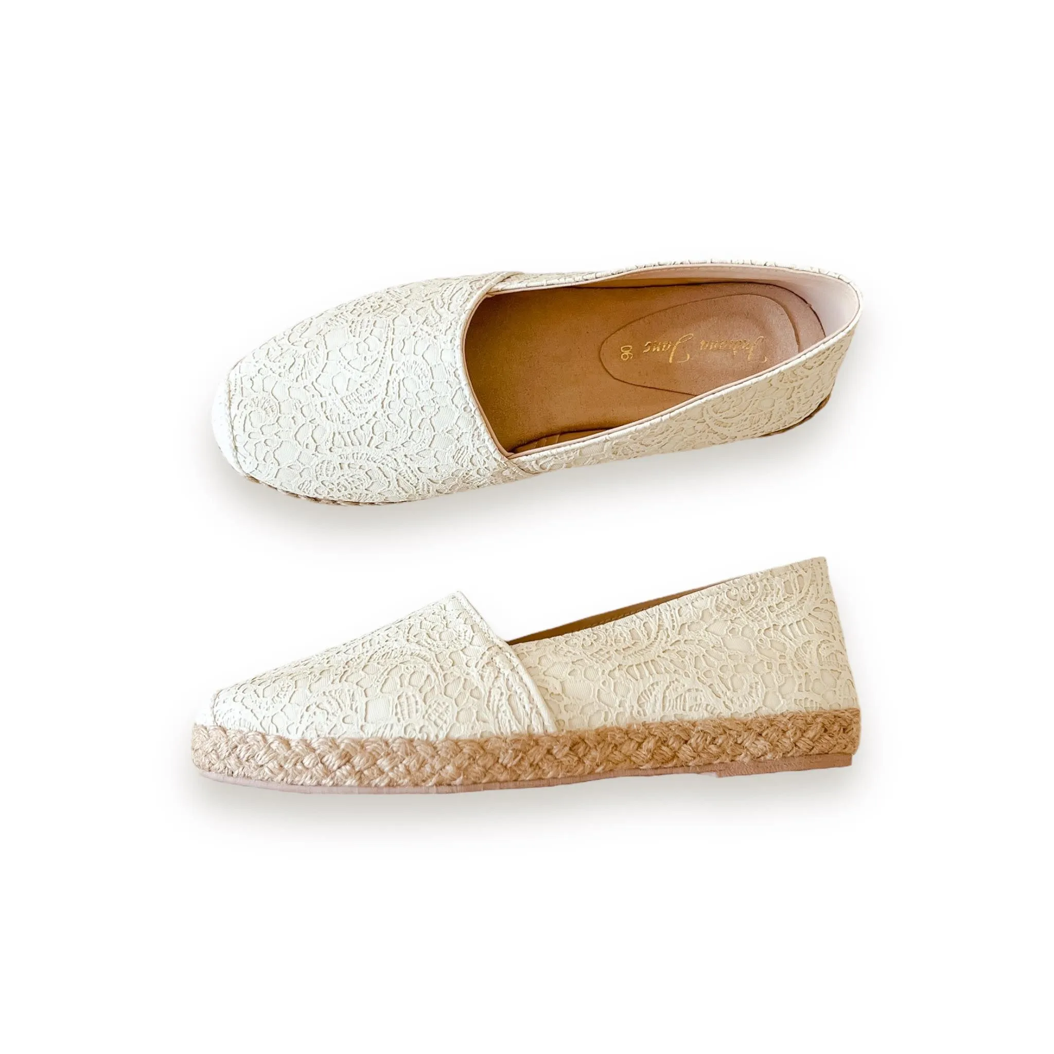 AZELEA Lace Texture Leather Abaca Espadrilles