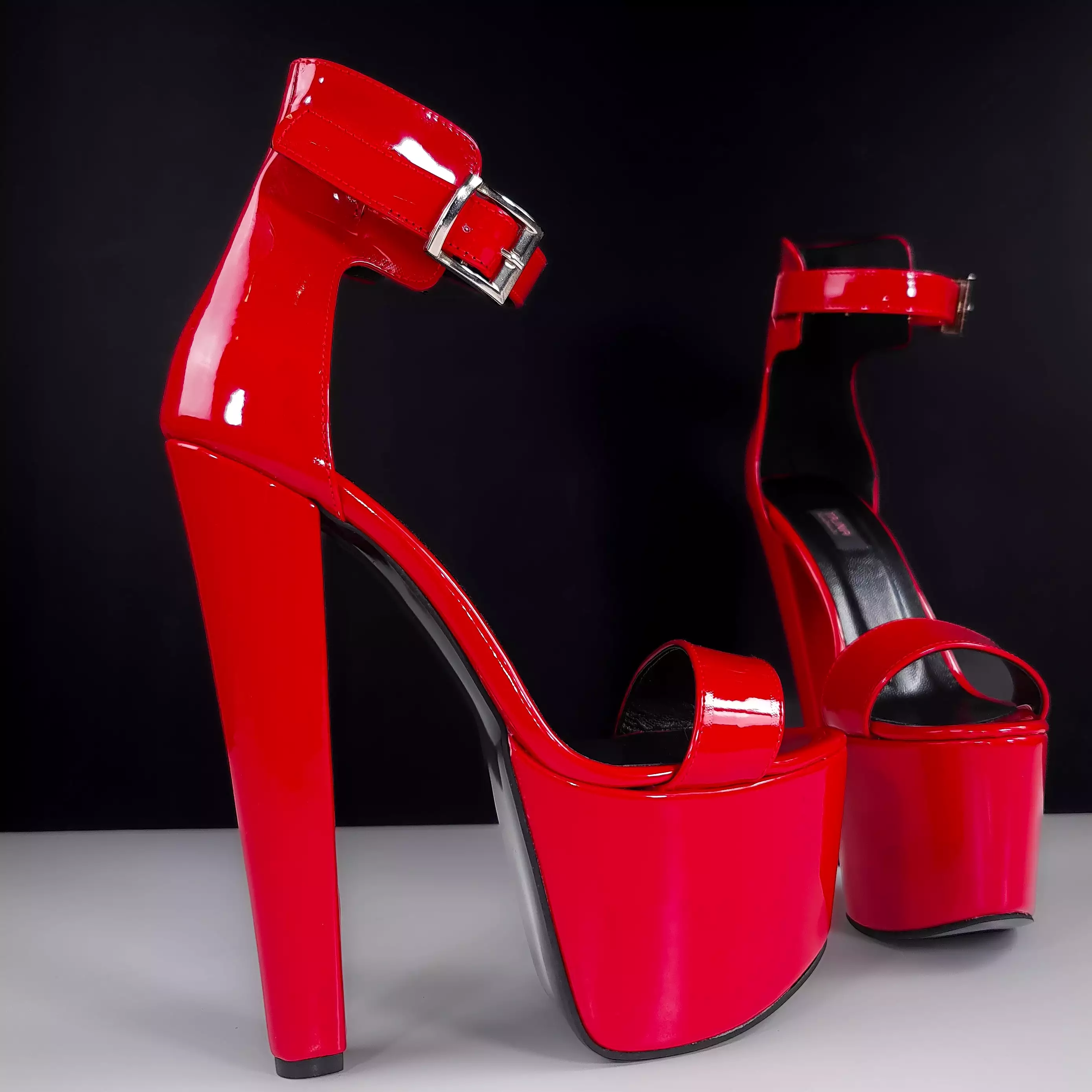 Belted Ankle Red Gloss Chunky High Heel Sandals