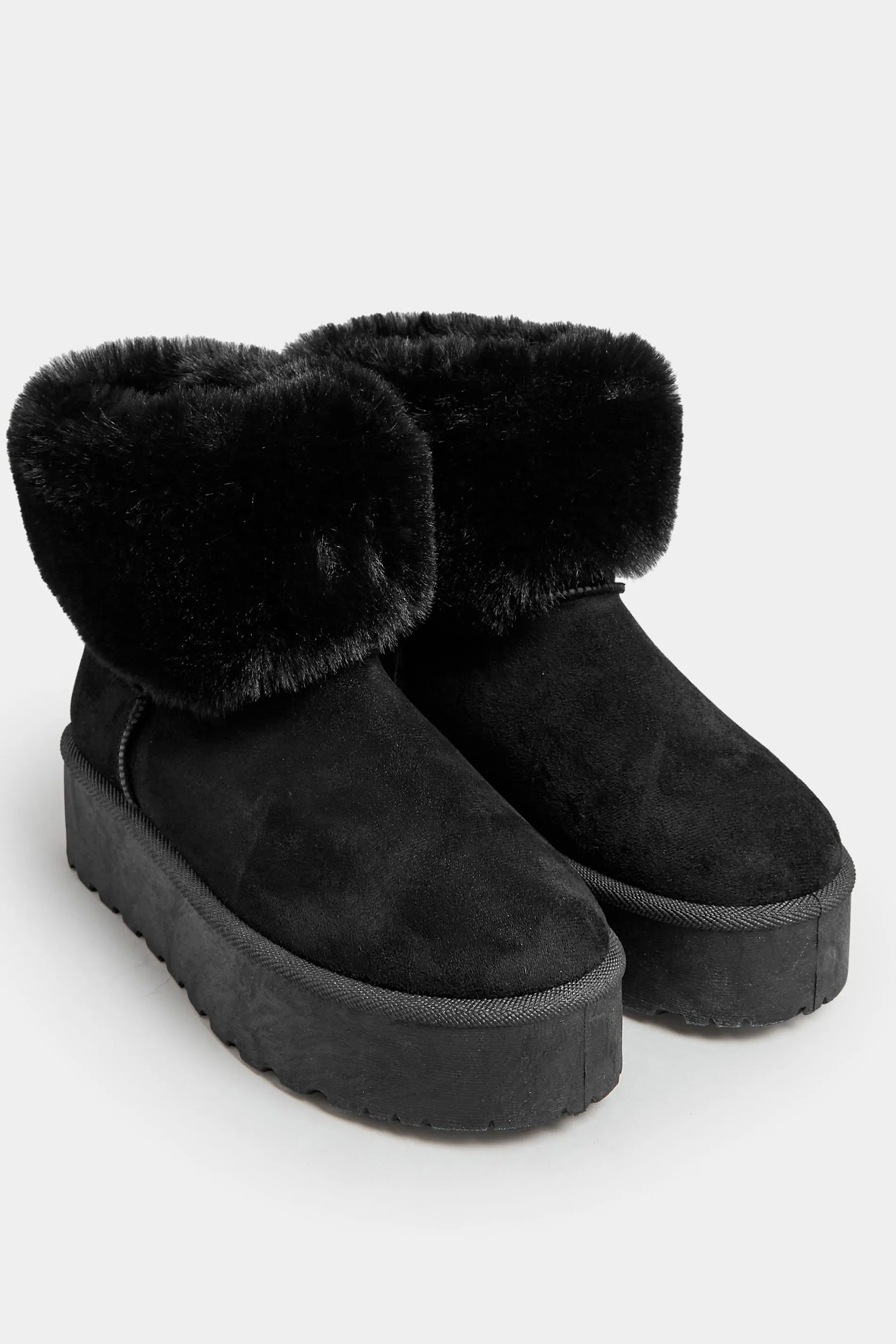 Black Platform Faux Fur Collared Boot in Wide E Fit