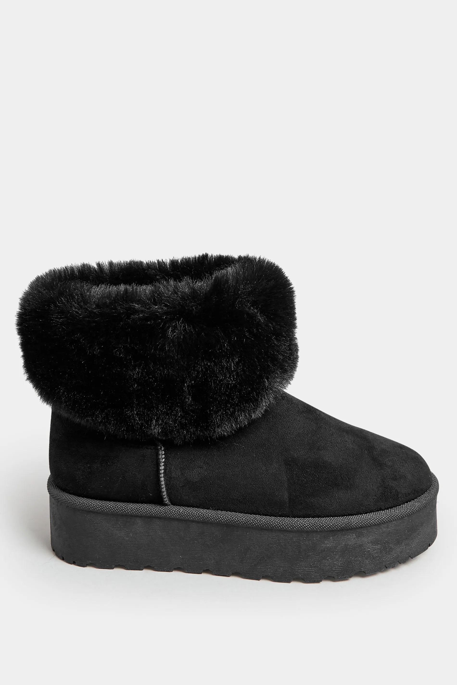 Black Platform Faux Fur Collared Boot in Wide E Fit