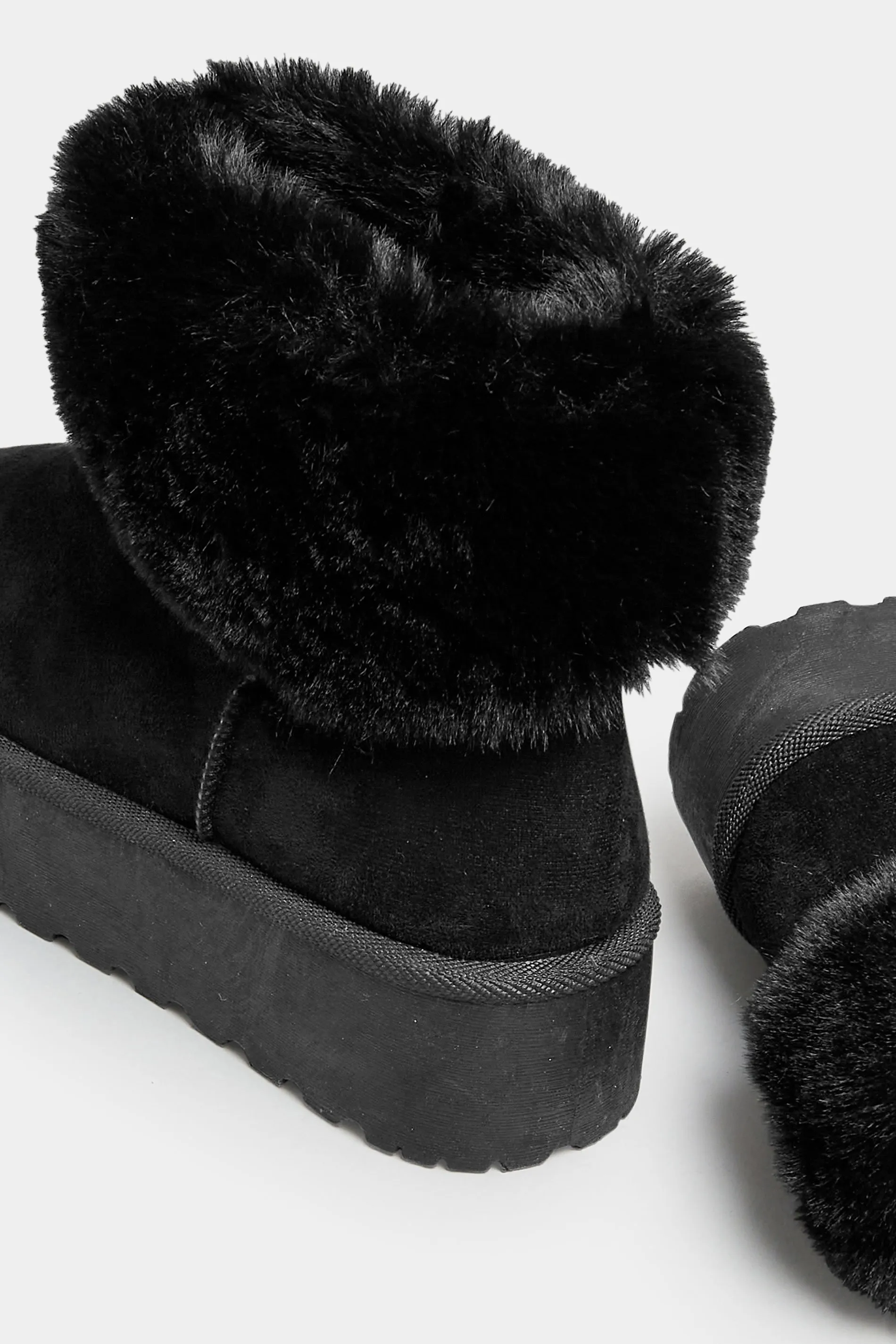 Black Platform Faux Fur Collared Boot in Wide E Fit