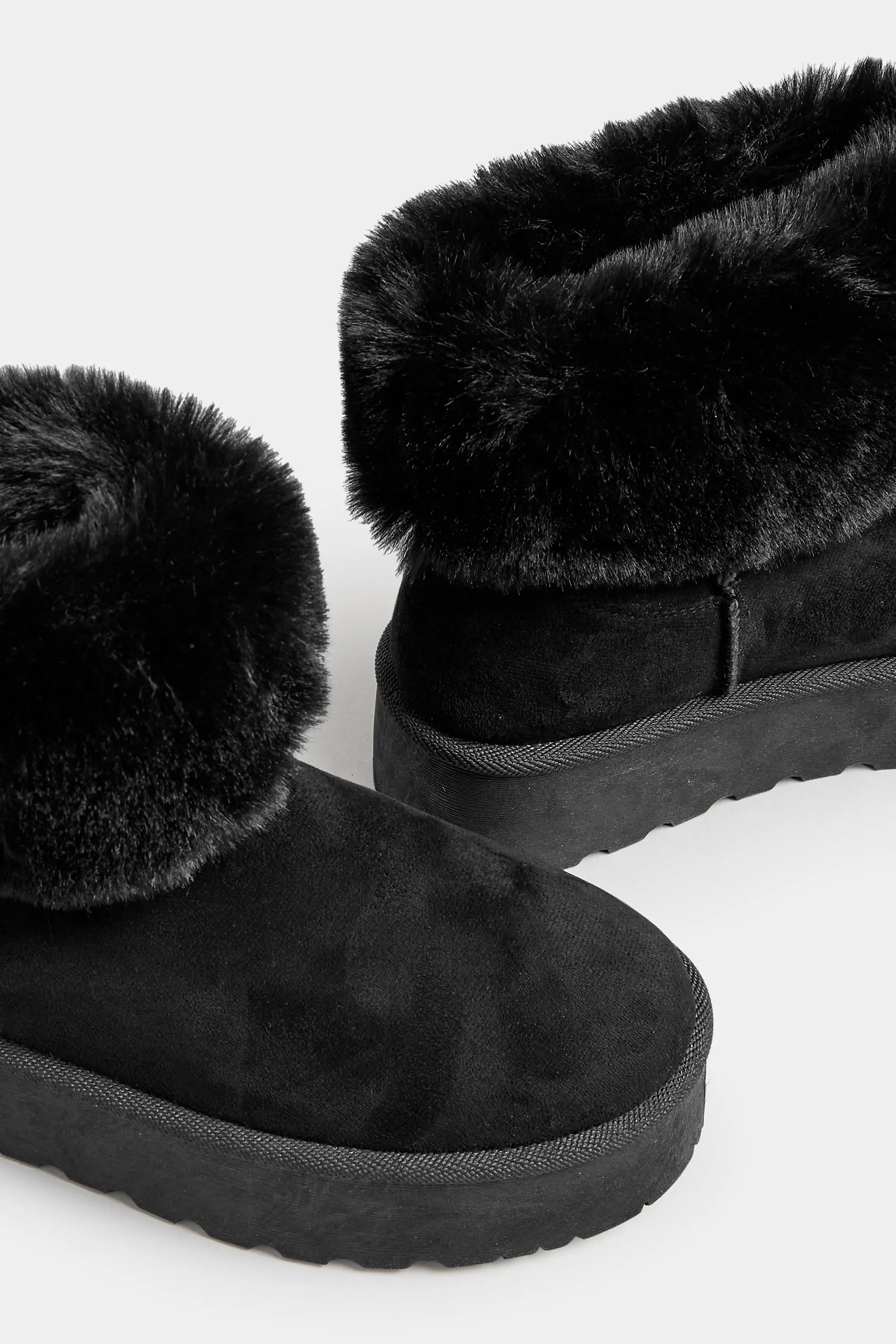 Black Platform Faux Fur Collared Boot in Wide E Fit