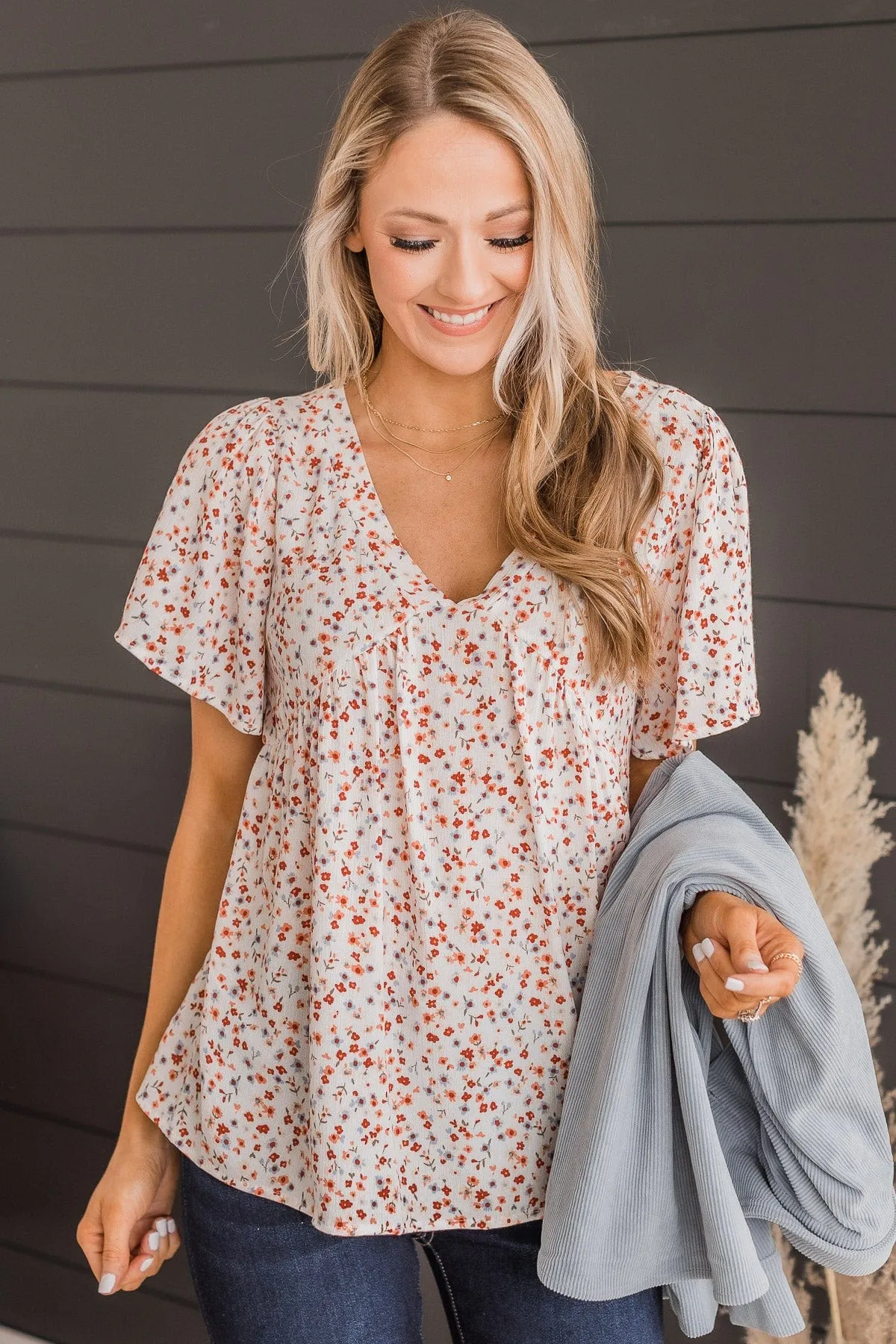 Blushing Beauty Floral Top- Ivory