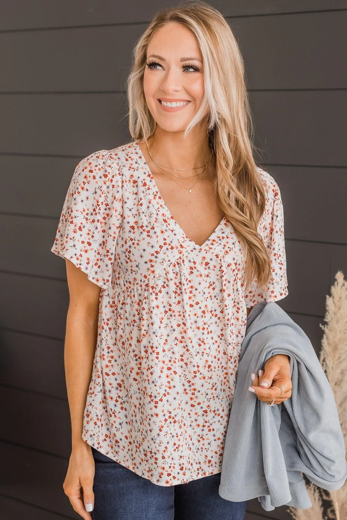 Blushing Beauty Floral Top- Ivory