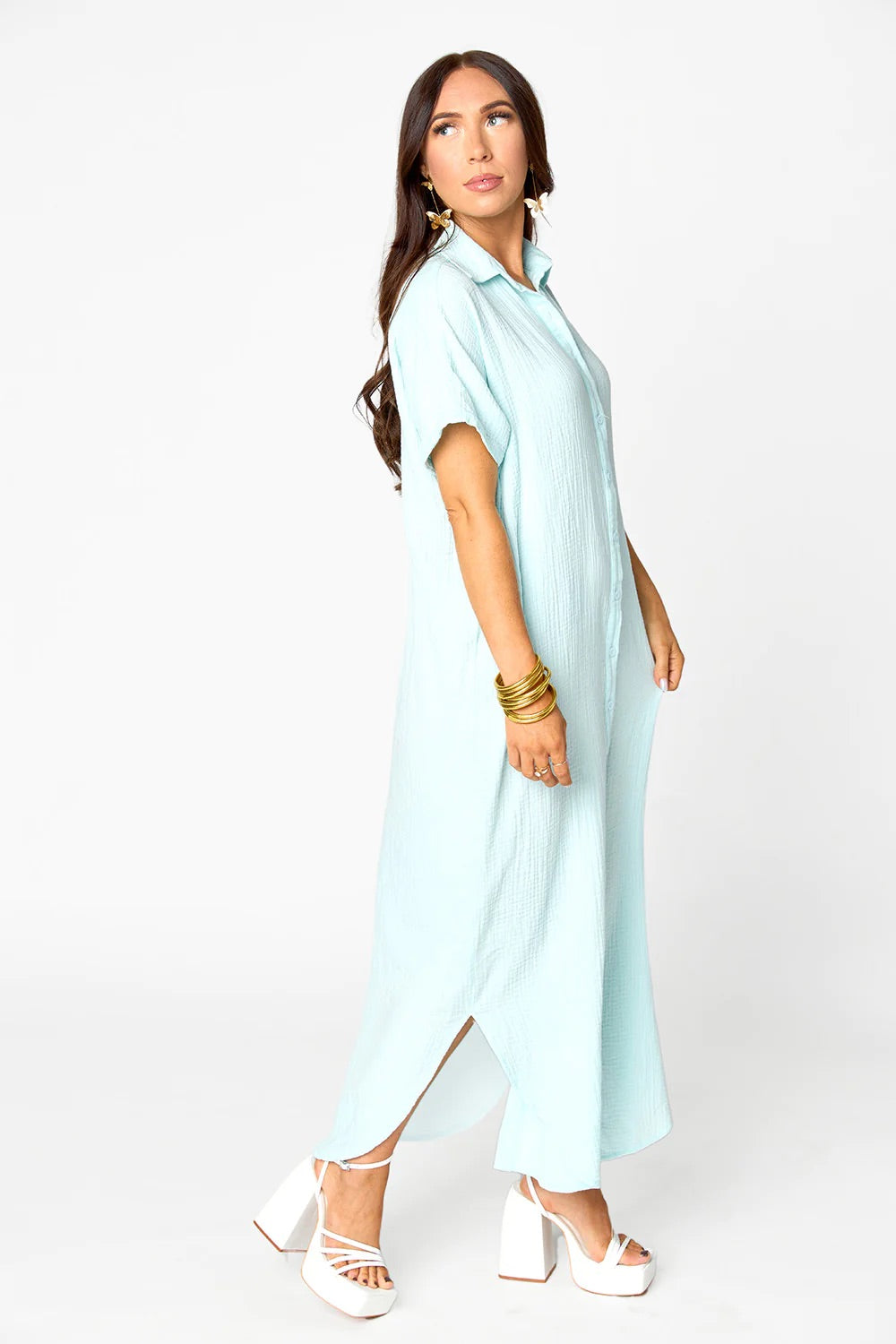 Carmen Cover Up Maxi Dress in Aqua