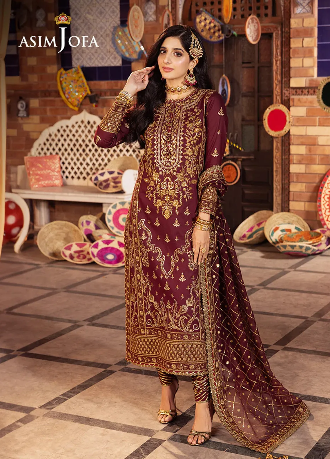 Chamak Damak By Asim Jofa Luxury Festive Embroidered Lawn 3 Piece Unstitched Suit AJ24CD AJCD-09