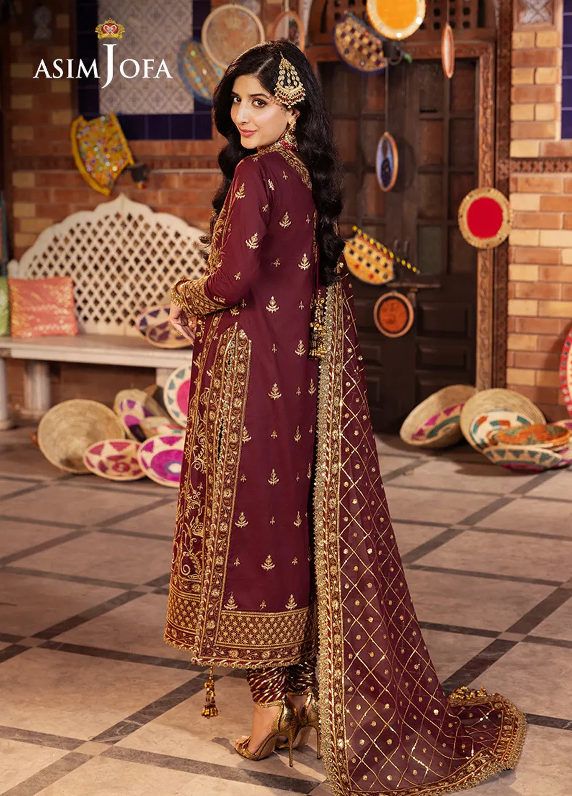 Chamak Damak By Asim Jofa Luxury Festive Embroidered Lawn 3 Piece Unstitched Suit AJ24CD AJCD-09