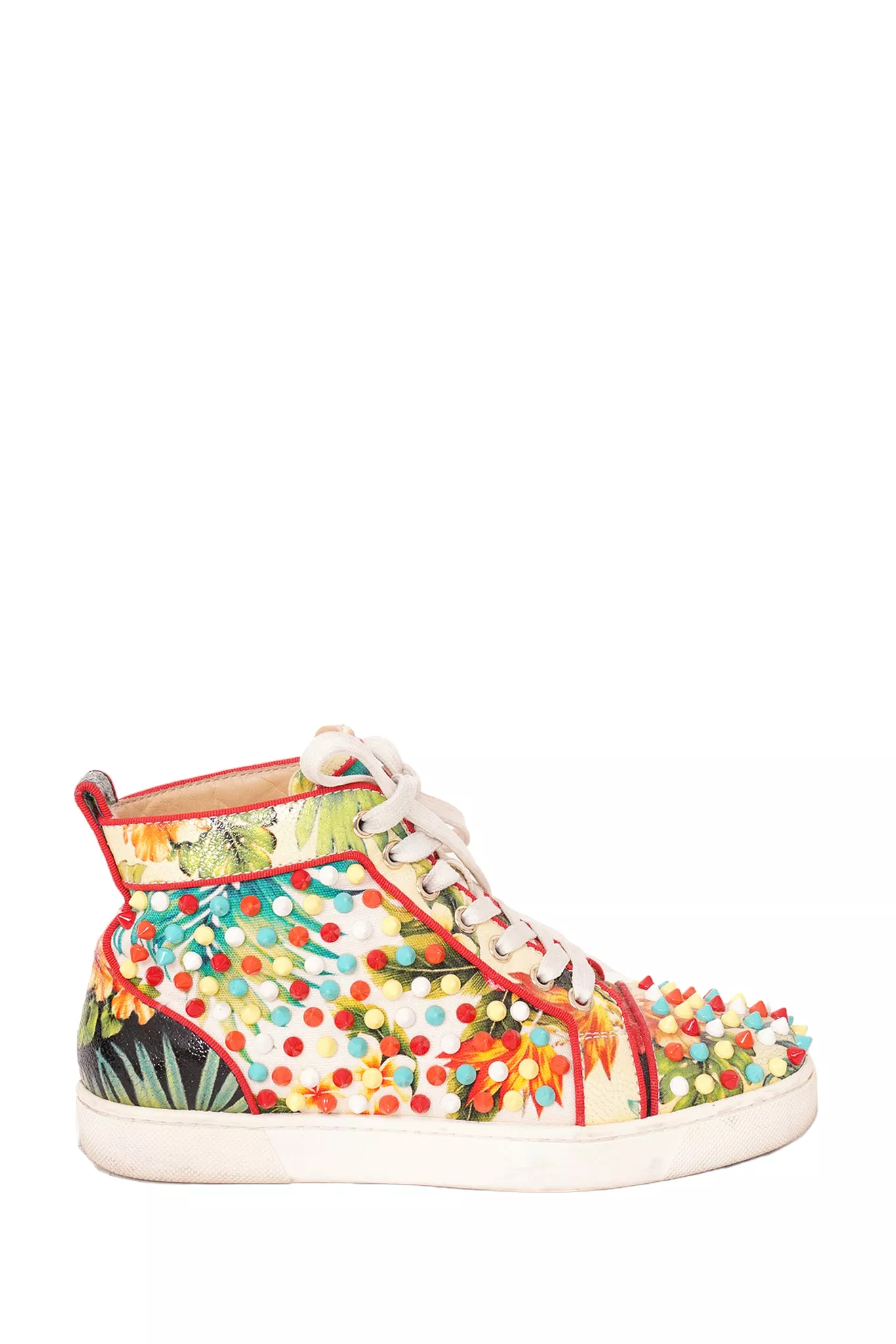 Christian Louboutin Multicolor Floral Print Spike High Top Sneaker Size 37