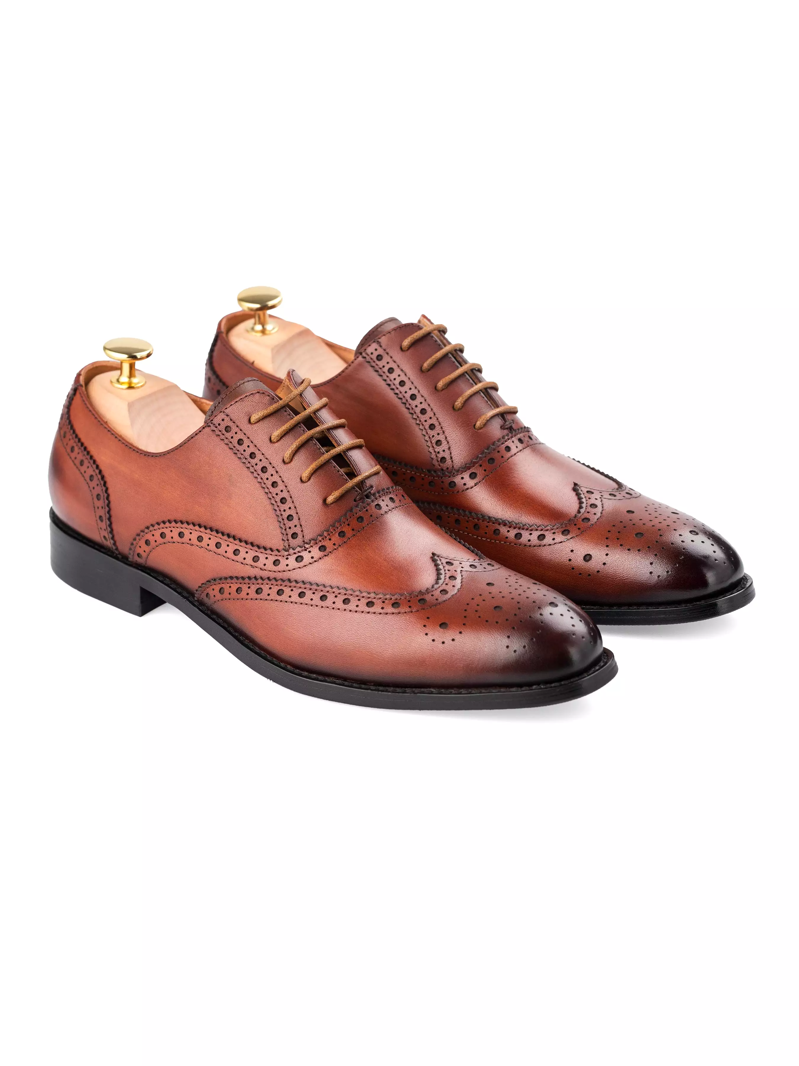 Classic Oxford Brogue Wingtip - Cognac Tan Lace Up (Hand Painted Patina)