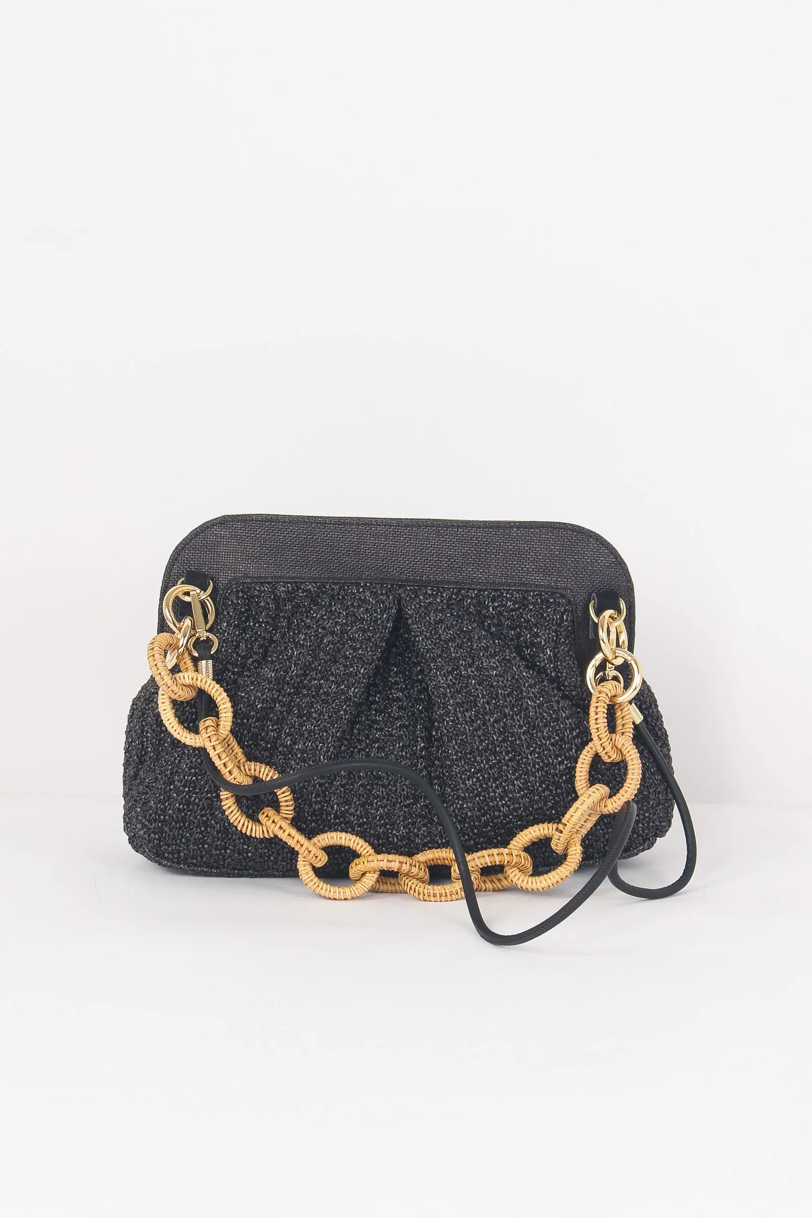 Clutch Rafia Crochet Catena Nero