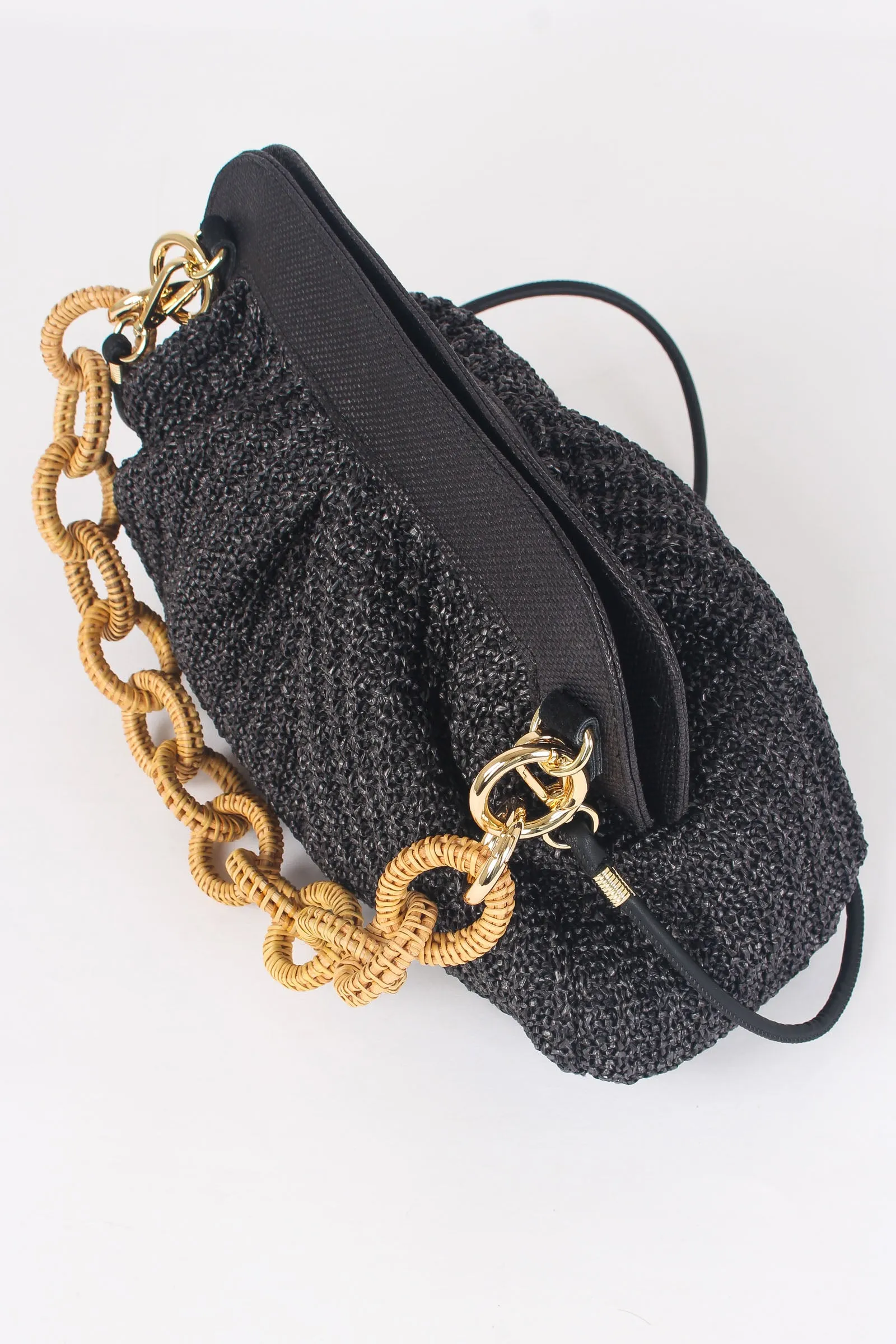 Clutch Rafia Crochet Catena Nero