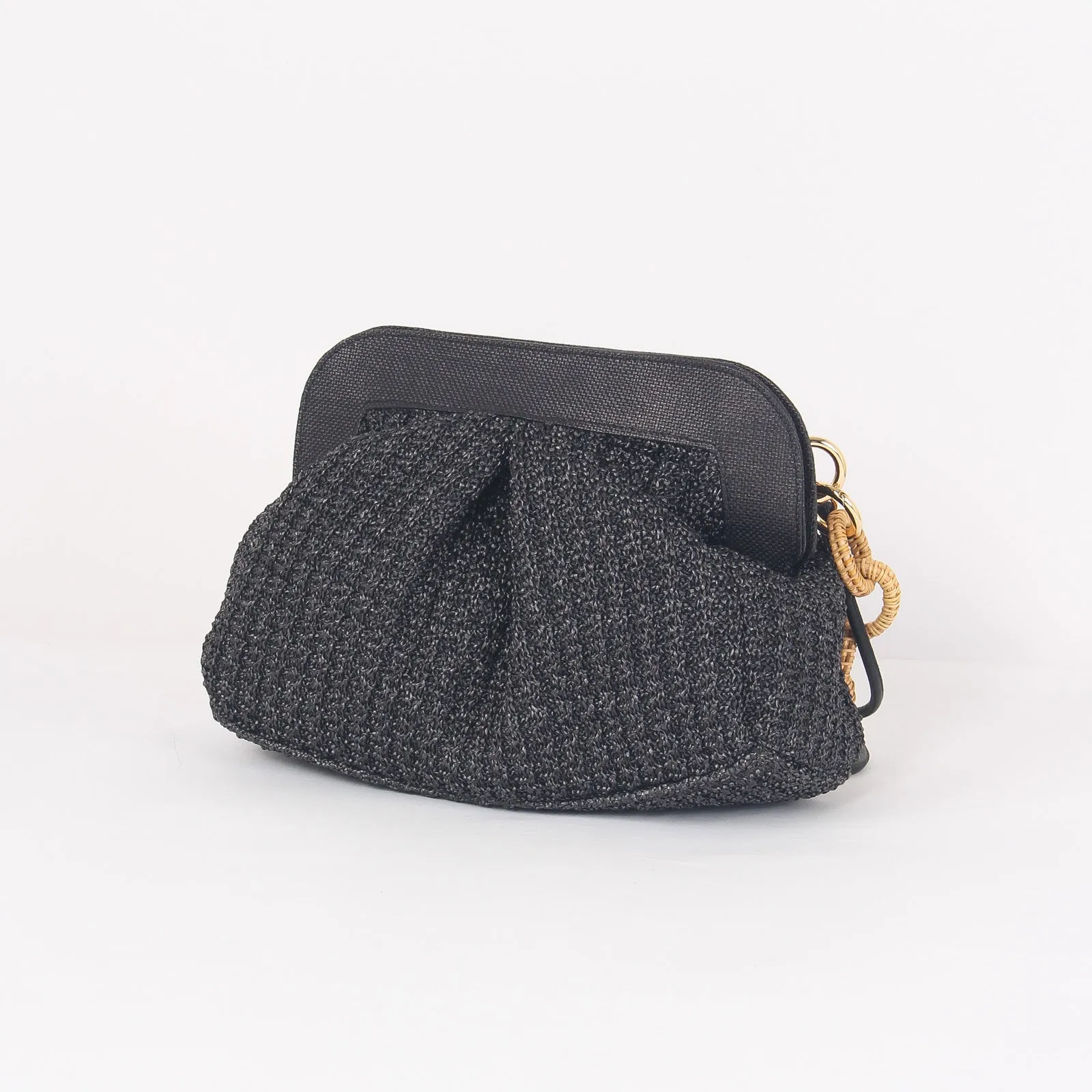 Clutch Rafia Crochet Catena Nero