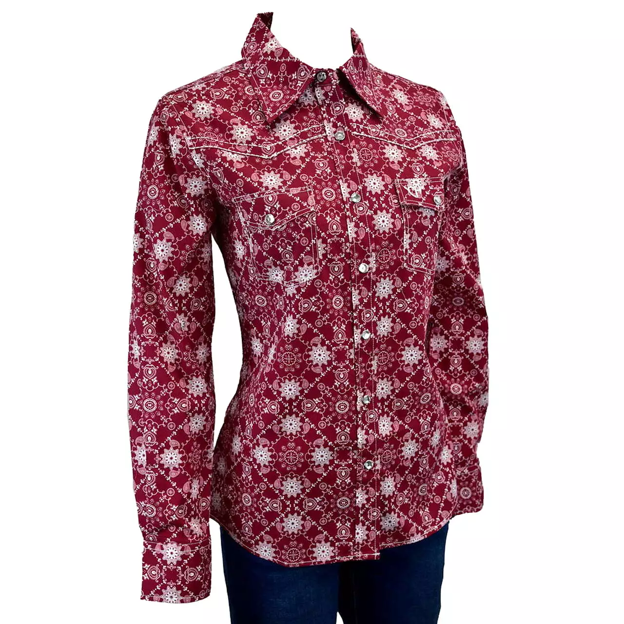 Cowgirl Hardware Women's Burgundy Bandana Longsleeved Snap Shirt