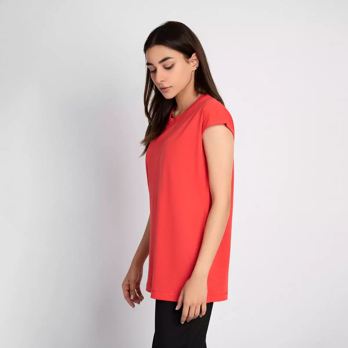 Crew Neck Side Slit T Shirt - HSSW1230018