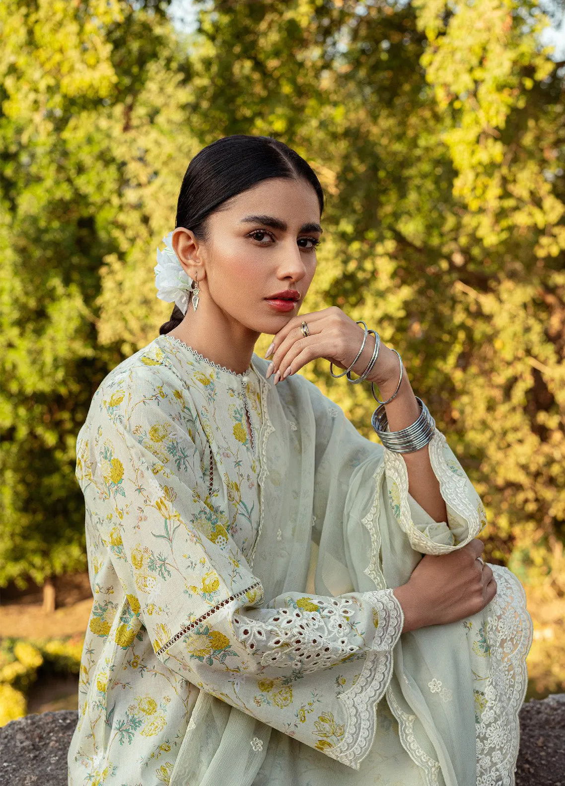 Cross Stitch Embroidered Lawn Unstitched 3 Piece Suit - CS24PL 14 LIME PRIMROSE