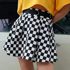 DARK GETHIC BLACK WHITE GRID SKIRT BY61015