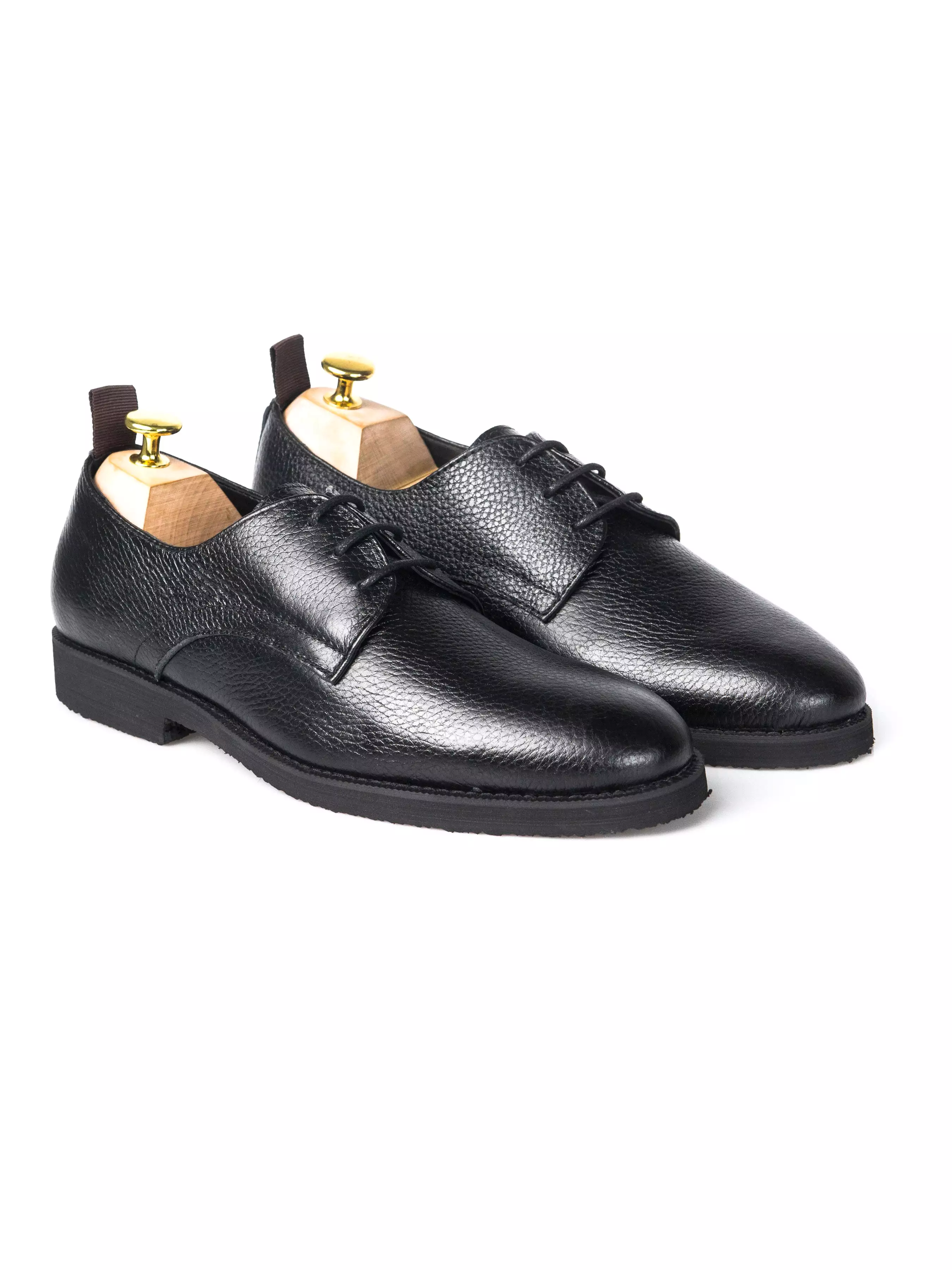 Derby Lace Up - Black Pebble Grain Leather (Crepe Sole)