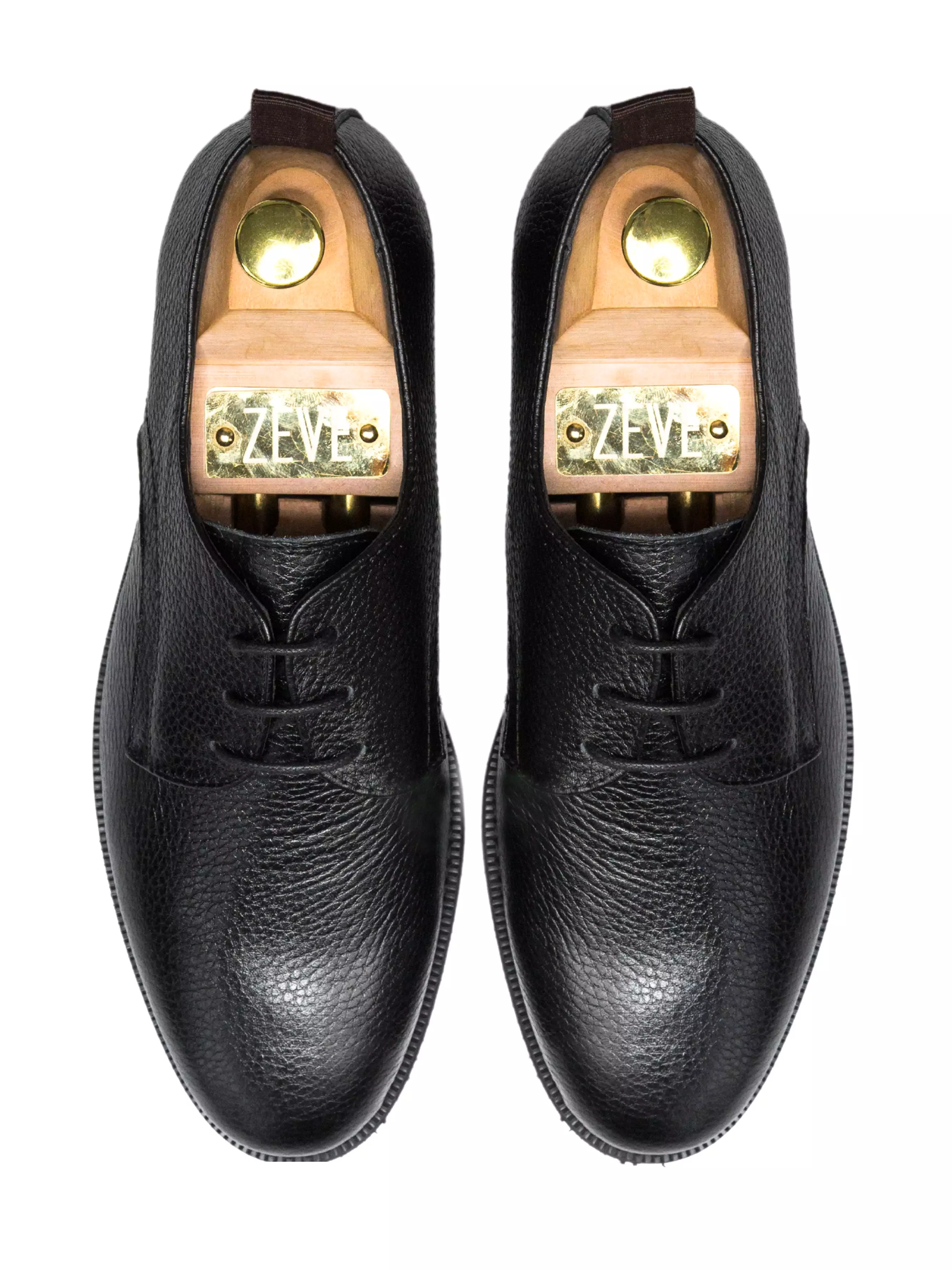 Derby Lace Up - Black Pebble Grain Leather (Crepe Sole)