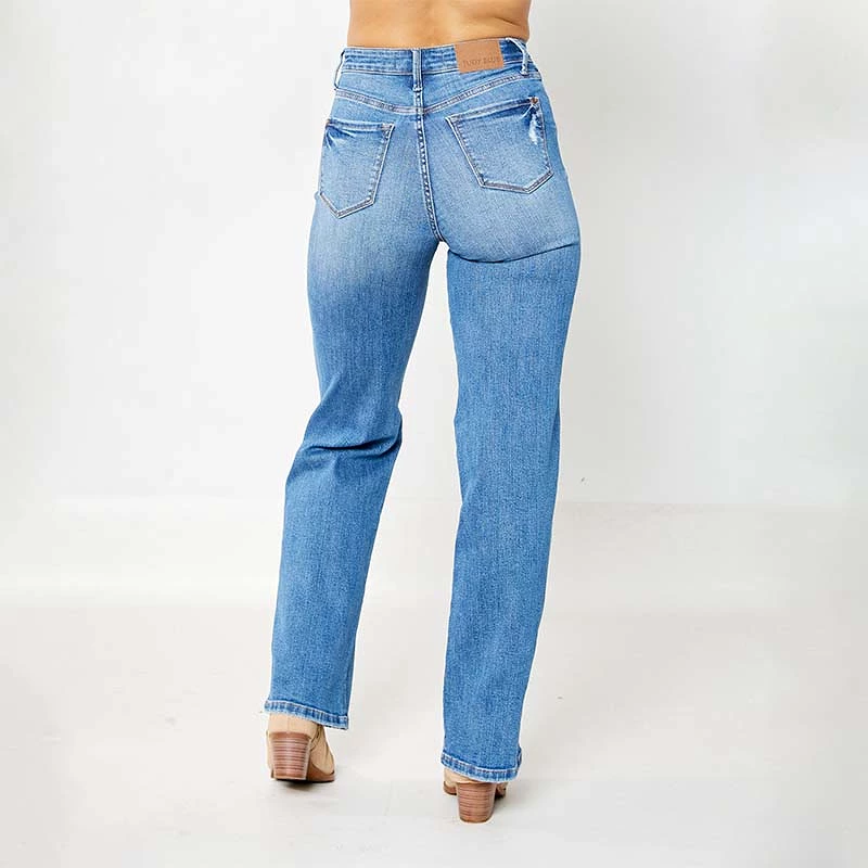 Destroyed High Rise Tummy Control Straight Jeans