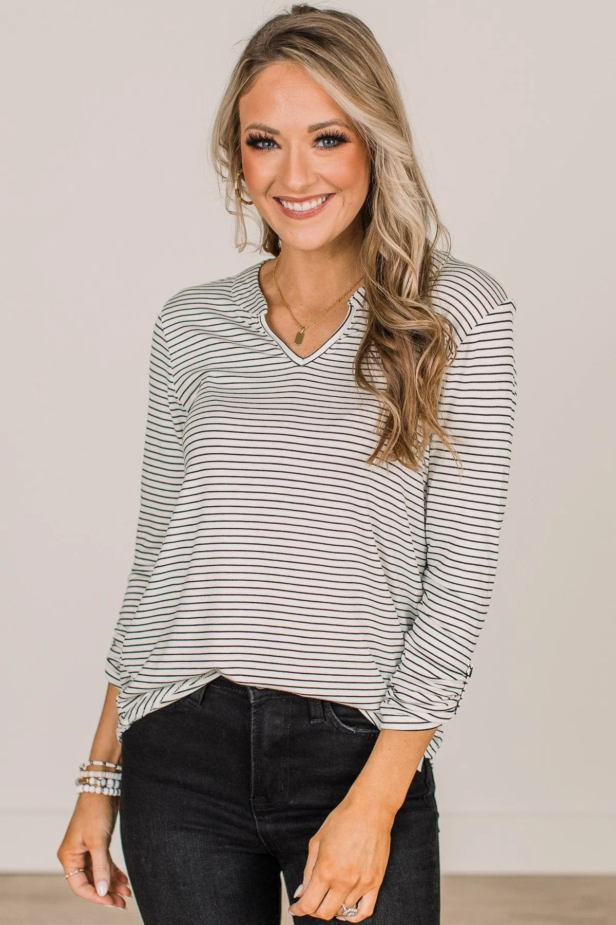 Don't Mention It Striped Top- Ivory & Black