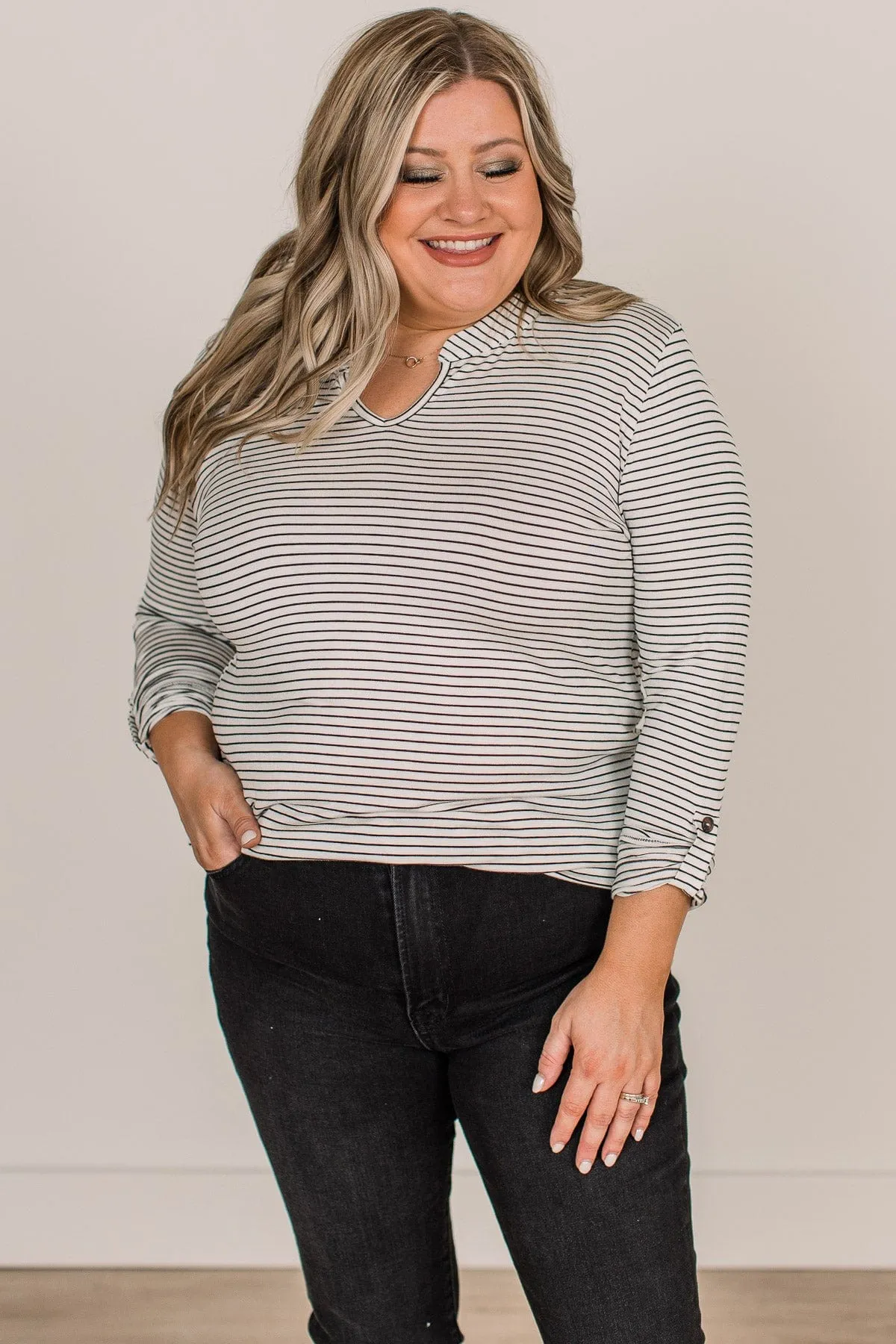 Don't Mention It Striped Top- Ivory & Black