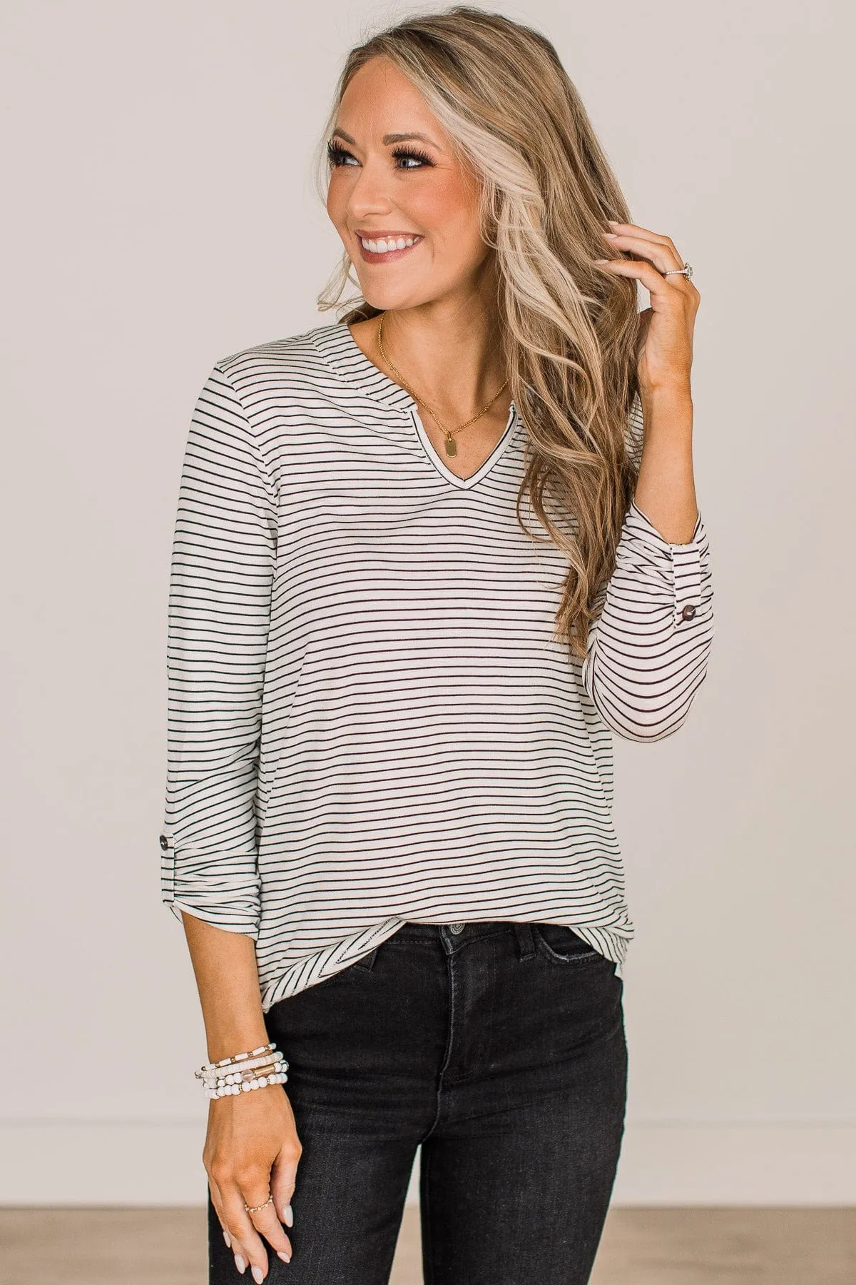 Don't Mention It Striped Top- Ivory & Black