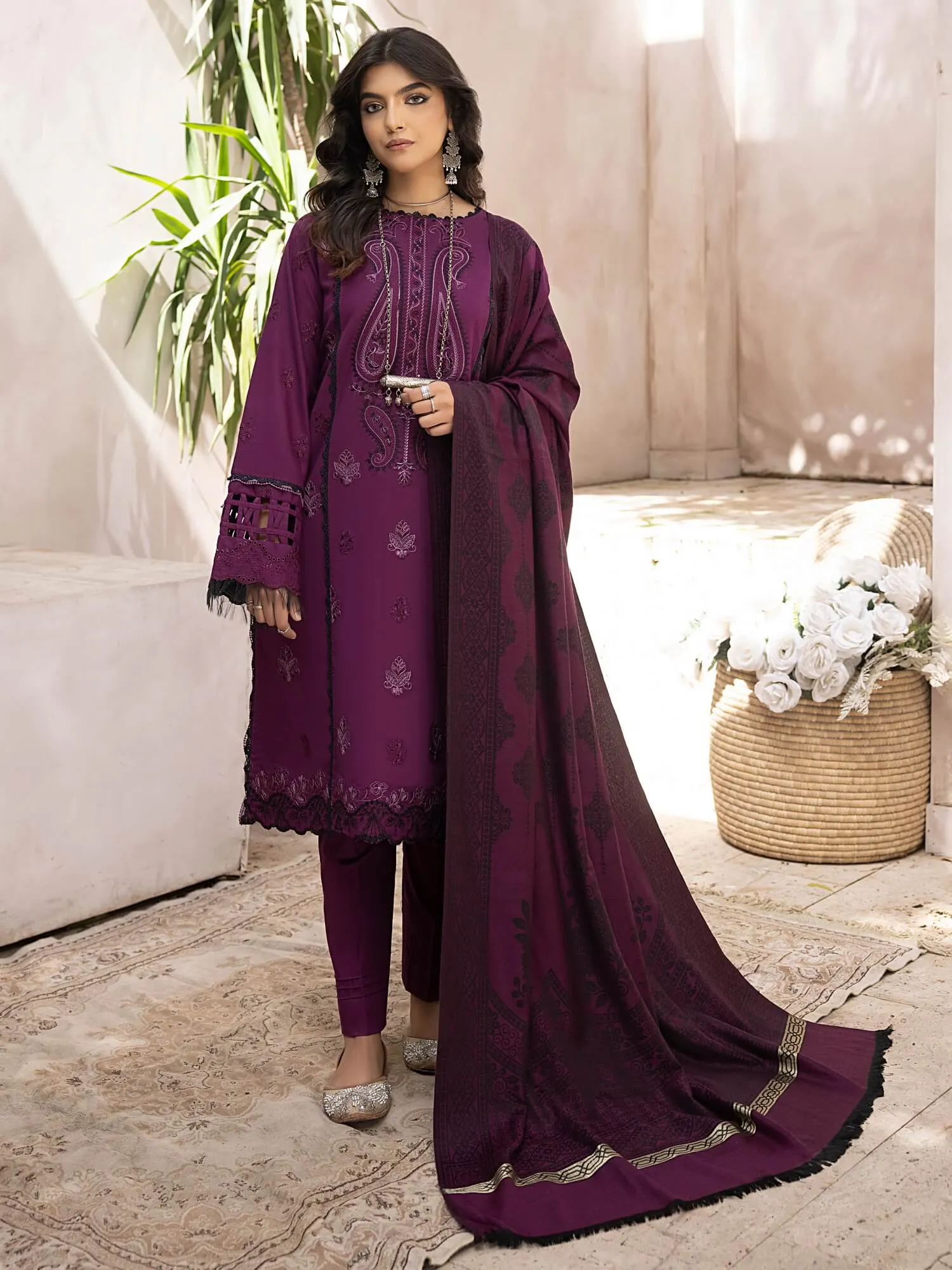 ELAK by Humdum Unstitched Embroidered Khaddar 3Pc Suit EL-06