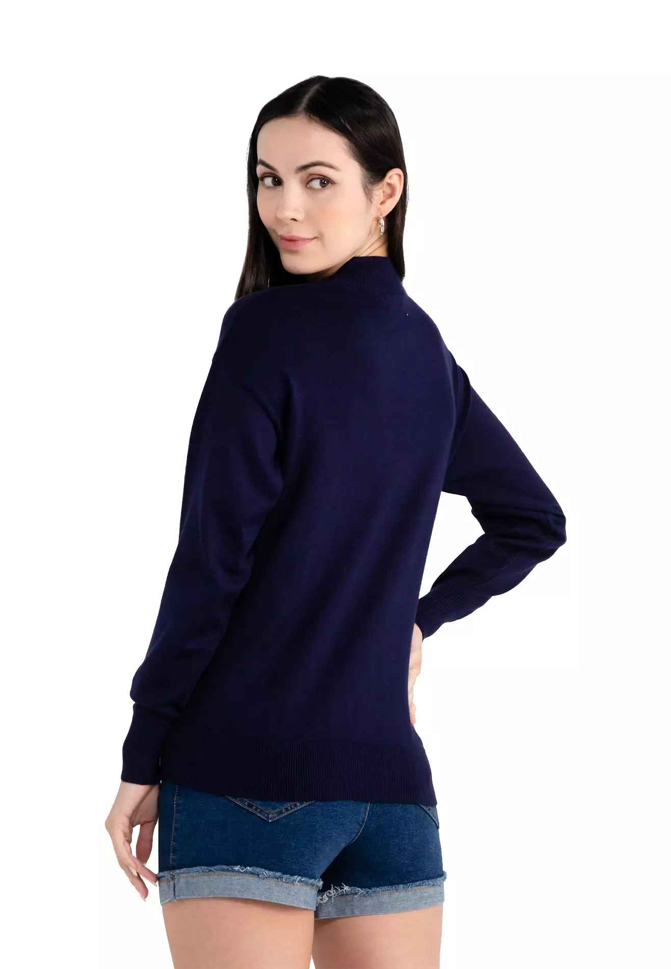 ELLE Apparel Knitted Mock Neck Logo Long Sleeves Sweater