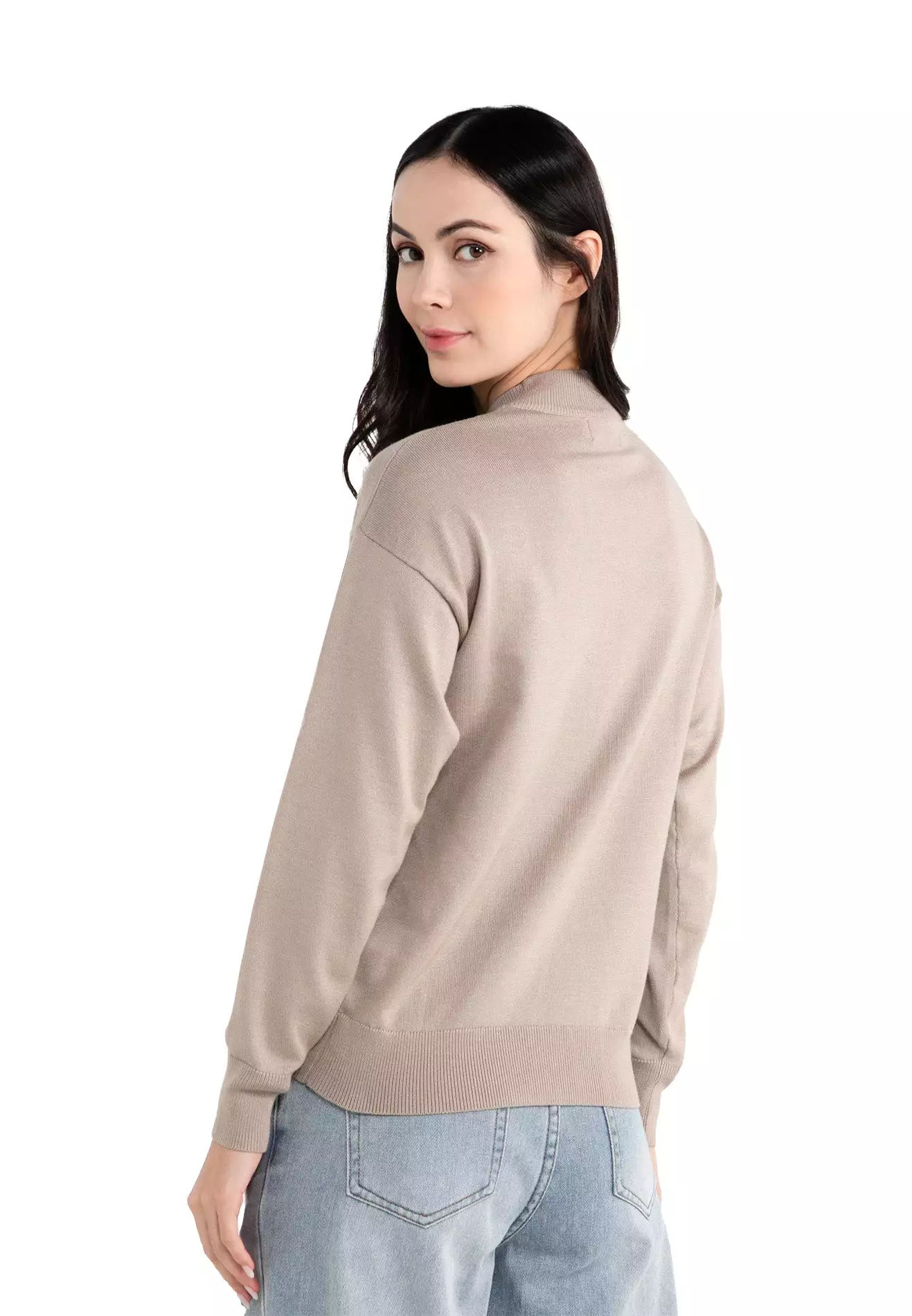 ELLE Apparel Knitted Mock Neck Logo Long Sleeves Sweater