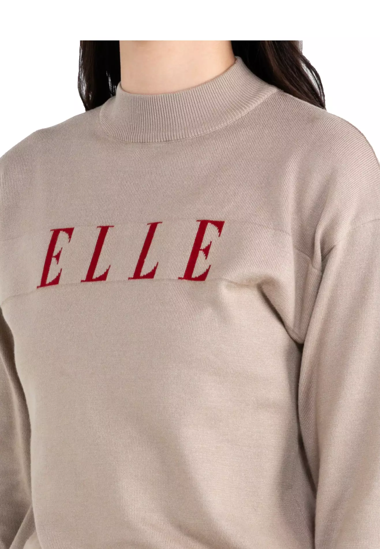 ELLE Apparel Knitted Mock Neck Logo Long Sleeves Sweater