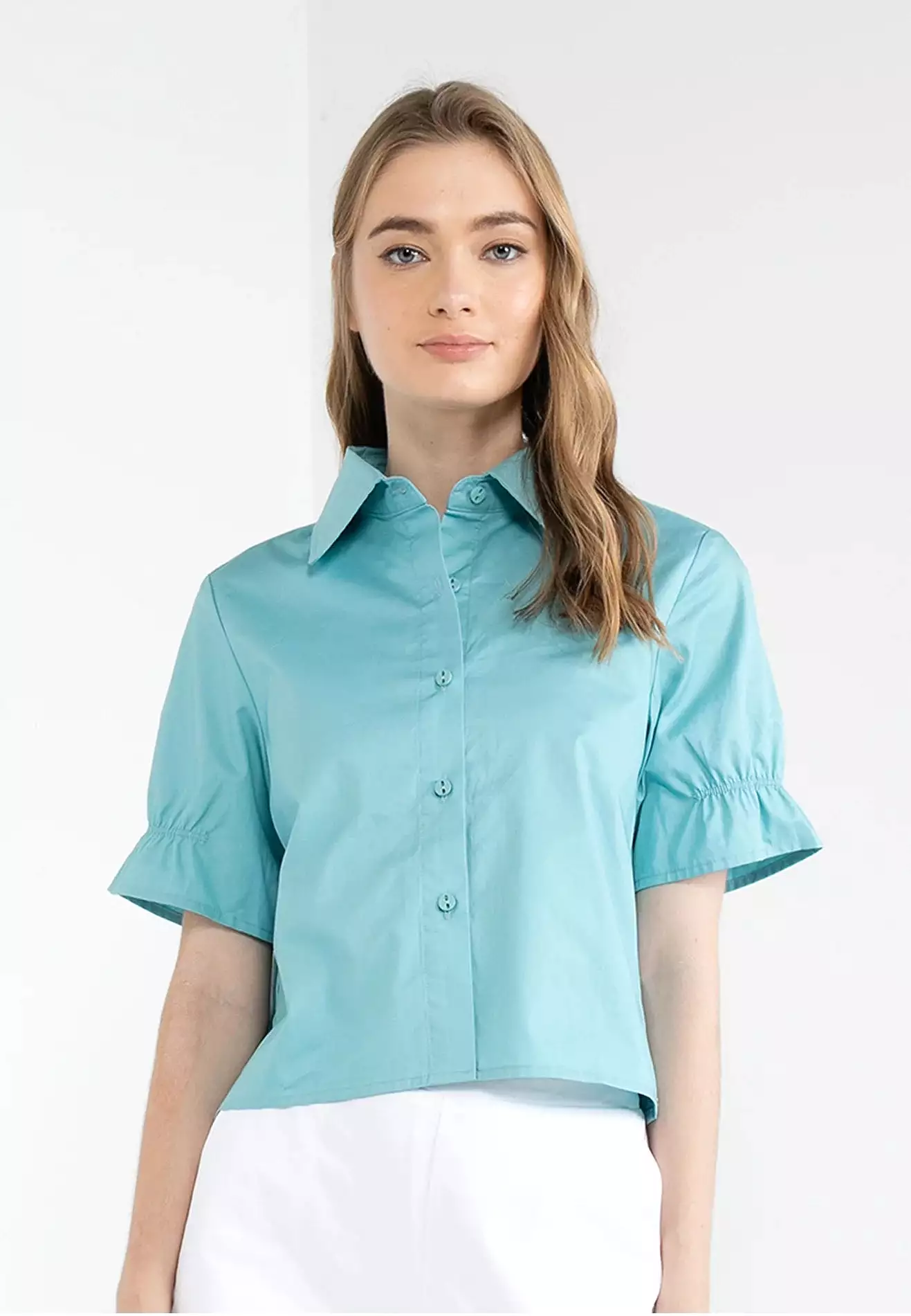 ELLE Apparel Ruffle Sleeves Collar Neck Shirt