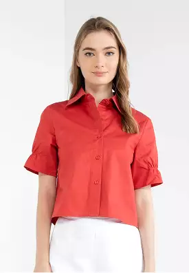 ELLE Apparel Ruffle Sleeves Collar Neck Shirt