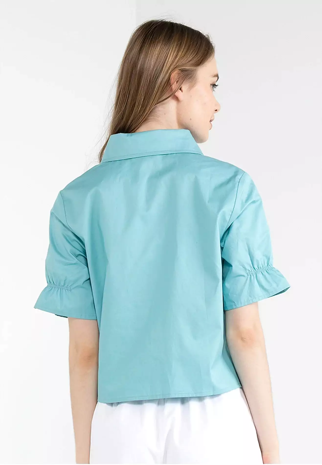 ELLE Apparel Ruffle Sleeves Collar Neck Shirt