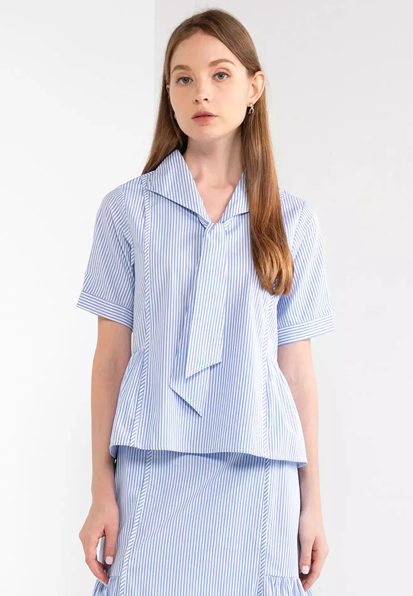 ELLE Apparel Striped Bow-Tie Shirt