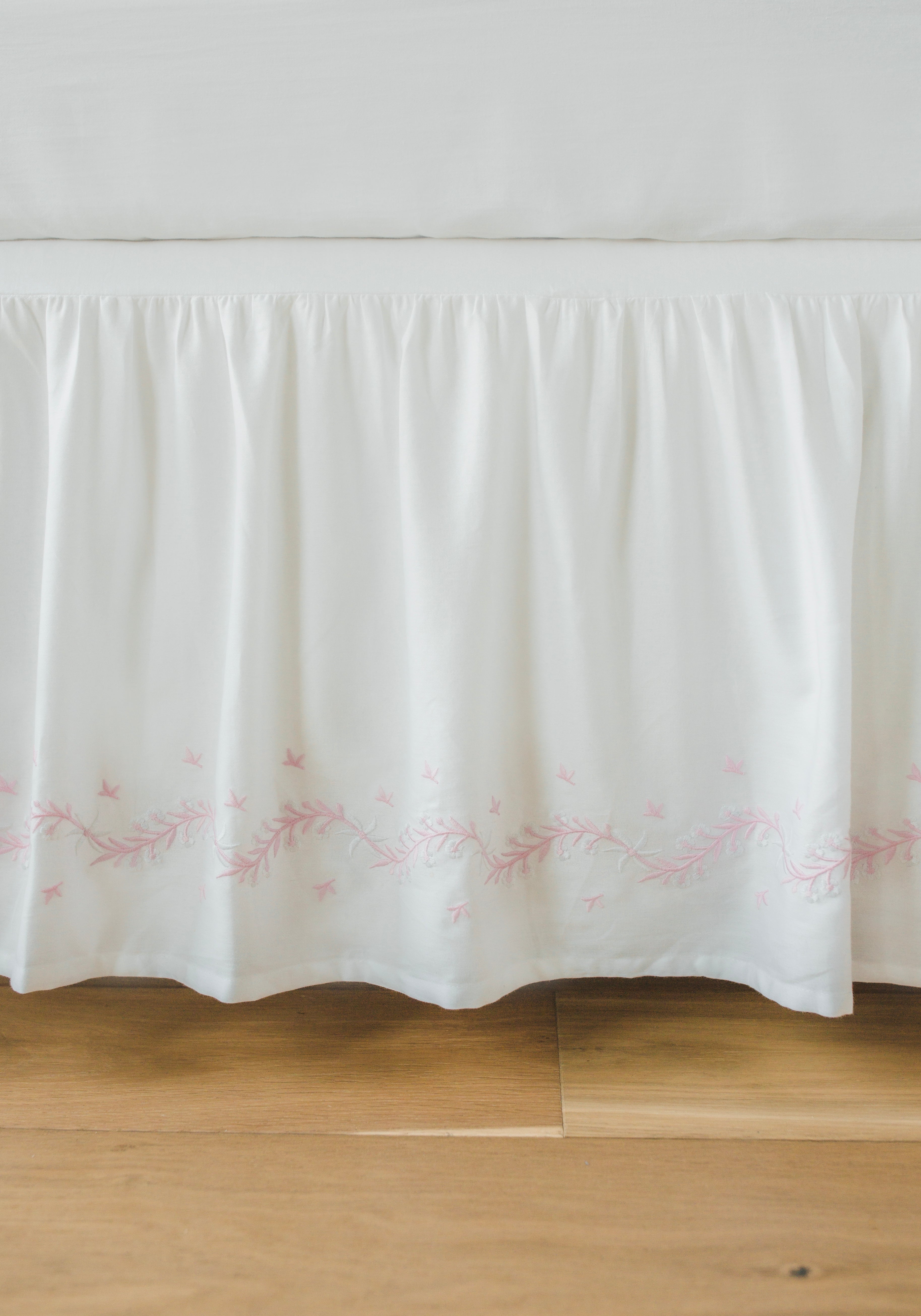 Embroidered Crib Skirt - Blush