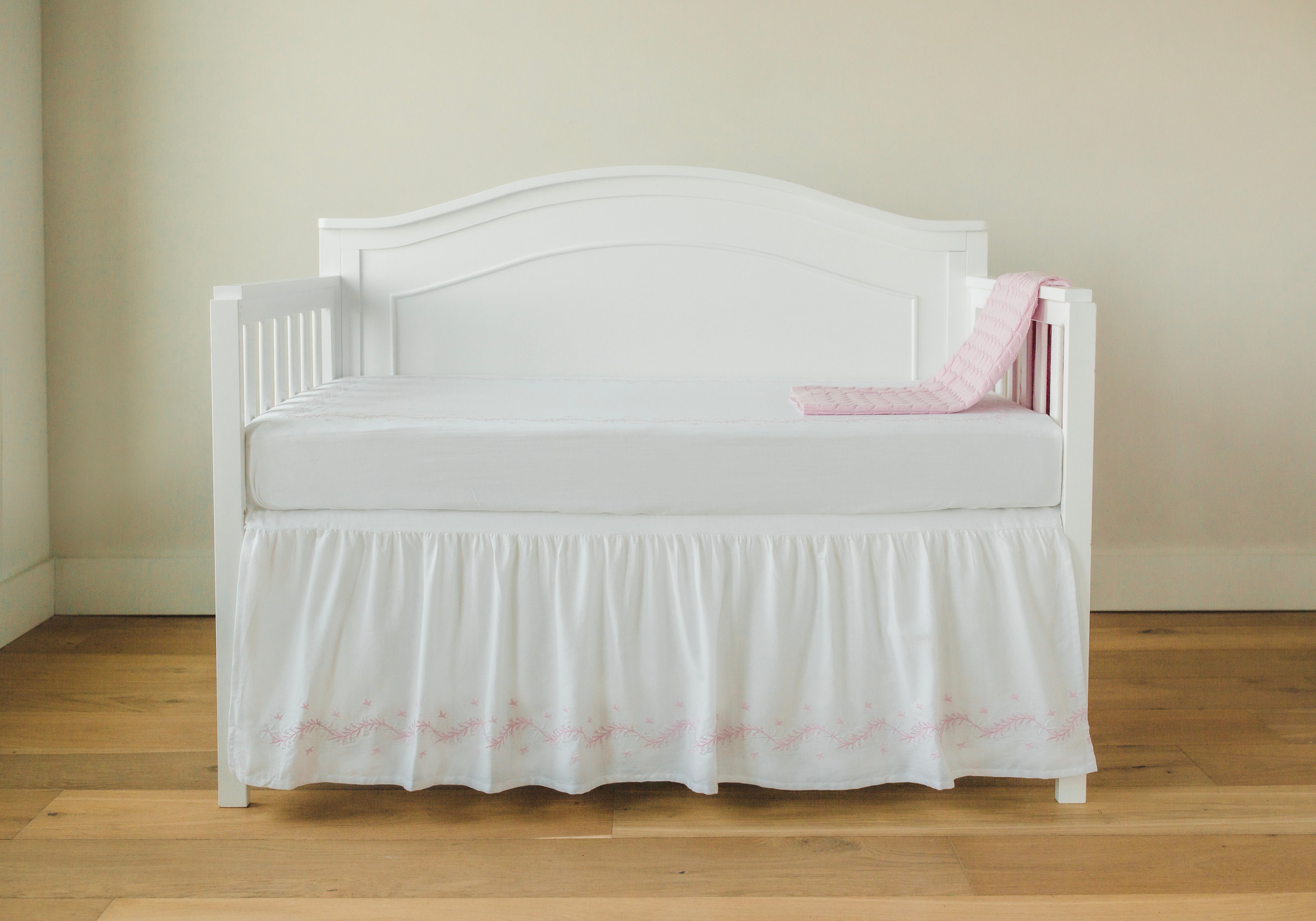 Embroidered Crib Skirt - Blush