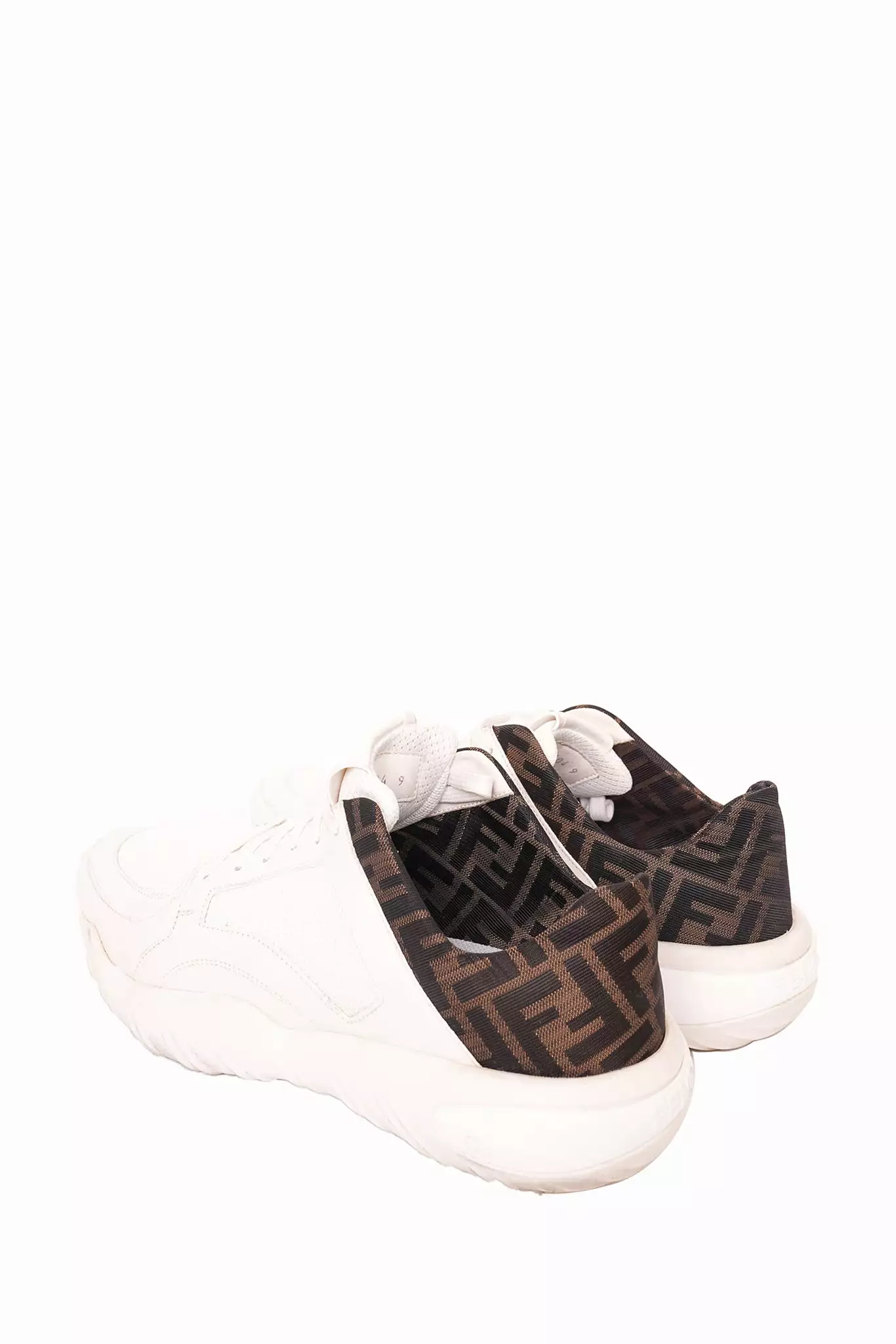 Fendi White Leather Low Top Sneaker With FF Logo Size 9