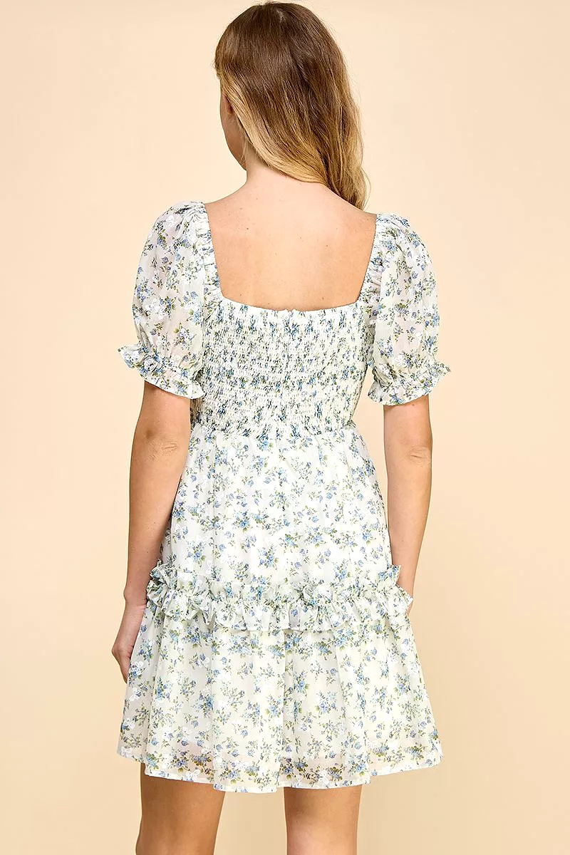 Floral Printed Sweetheart Neckline Dress