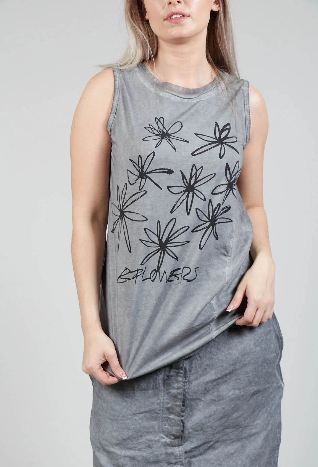 Flower Print Graphic Vest in C.Coal 70% Flock Cloud