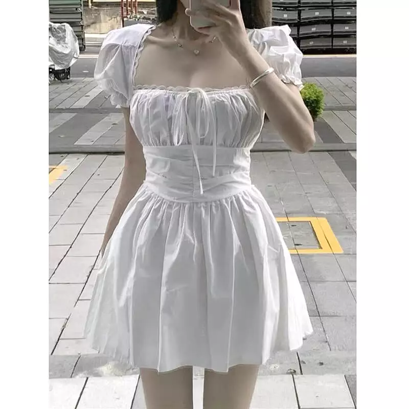 French sweet and spicy girly waist dress BY8126