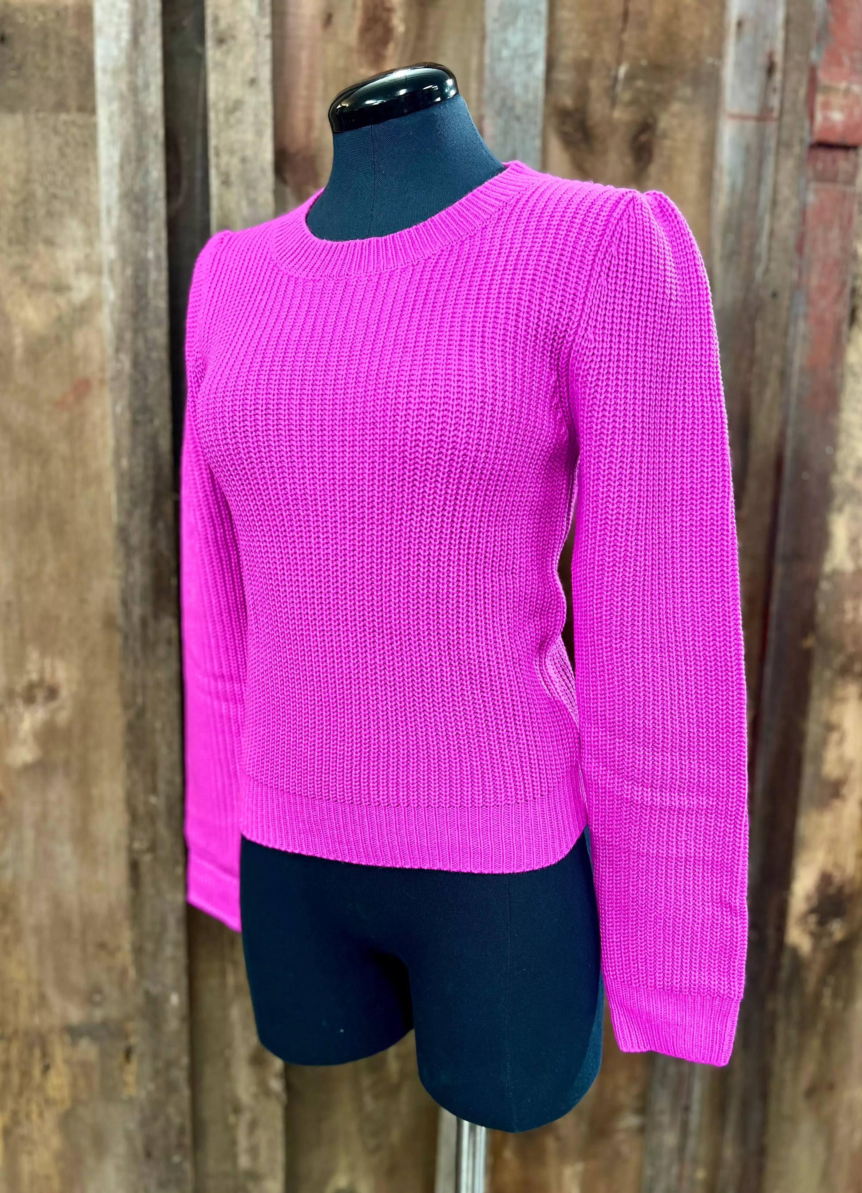 Fuchsia Crew Neck Knit Sweater