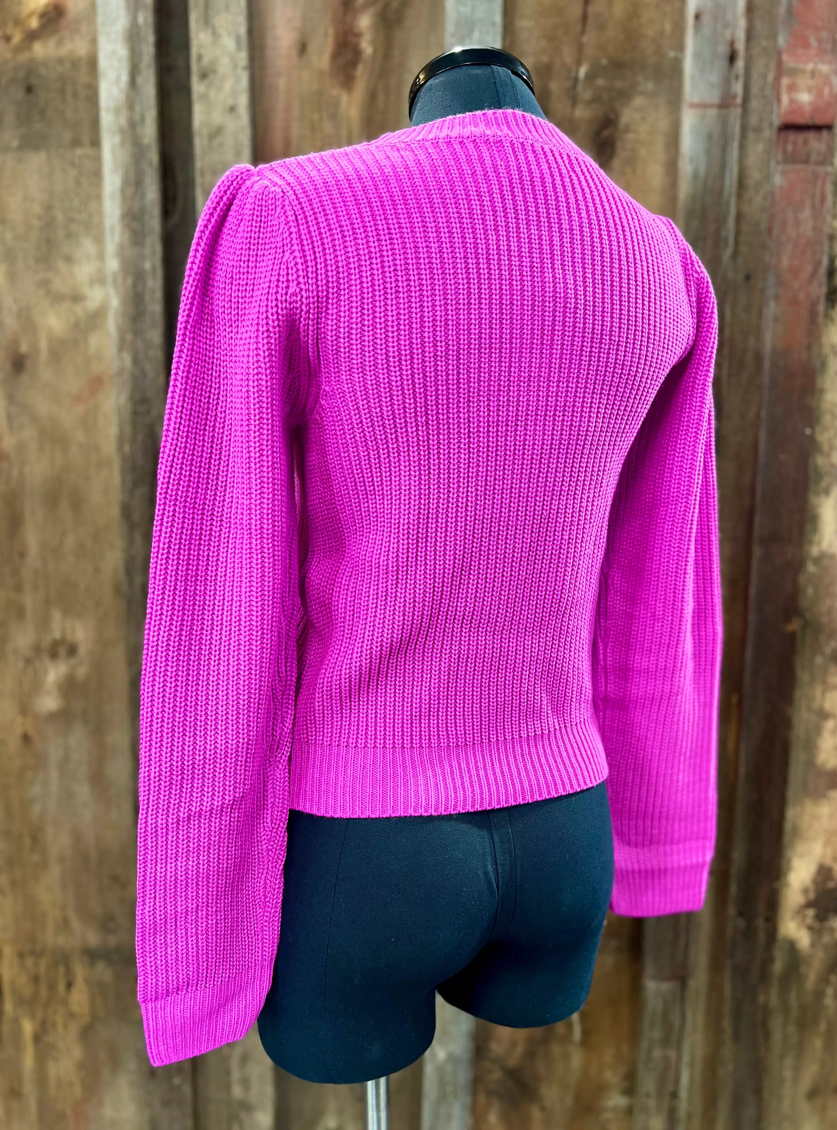 Fuchsia Crew Neck Knit Sweater