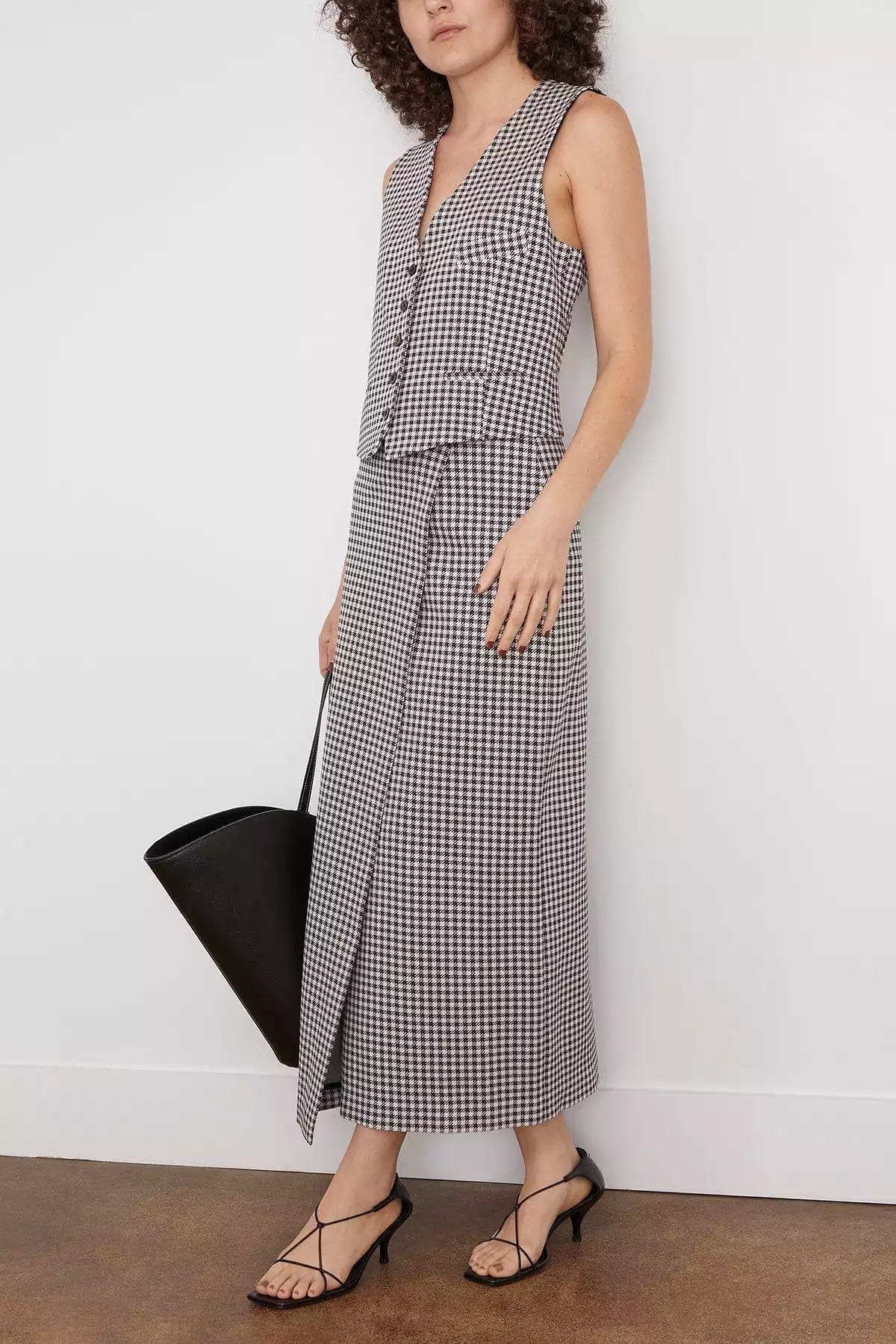 Gingham Pull-On Wrap Front Skirt in Black/White