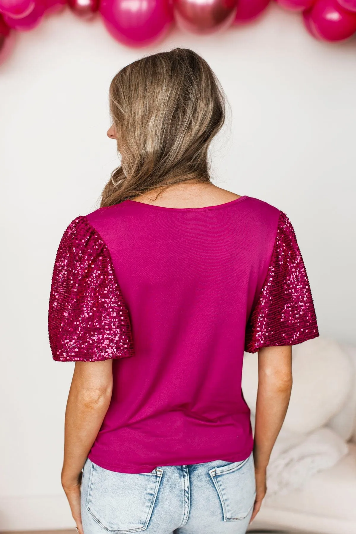 Glitz & Glamour Sequin Top- Magenta