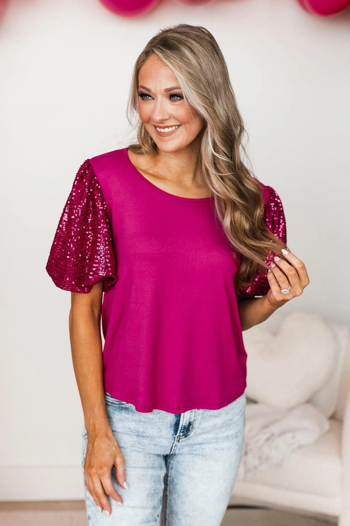 Glitz & Glamour Sequin Top- Magenta